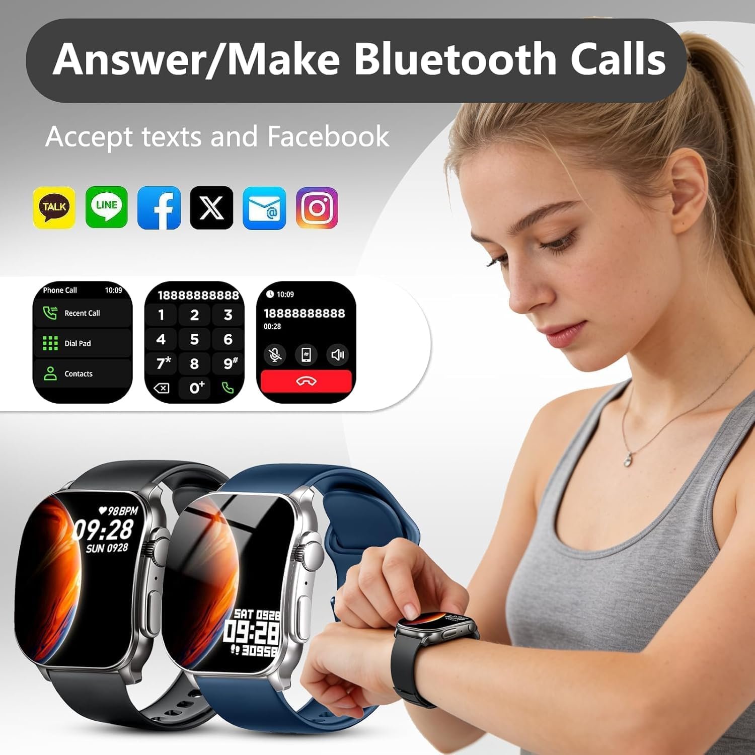 Smart Watch for Men, 2.01" AMOLED Ultra-Clear Curved Screen Fitness Watch - Image 3