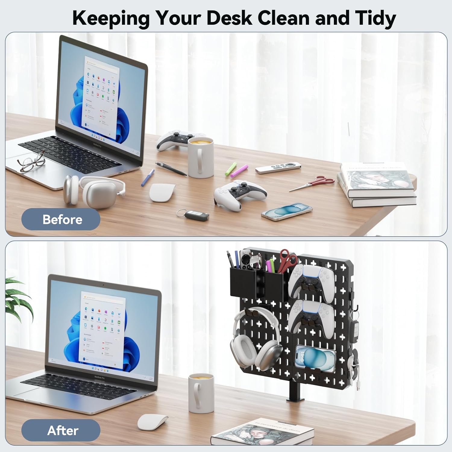 KDD Desk Pegboard Combination Kit - 7 in 1 Gaming Desk Pegboard with Phone Stand/Pen Holder/Storage Box/Headset & Controller Holder/Hooks for Office & Home Desktop Pegboard Organizer - Image 7
