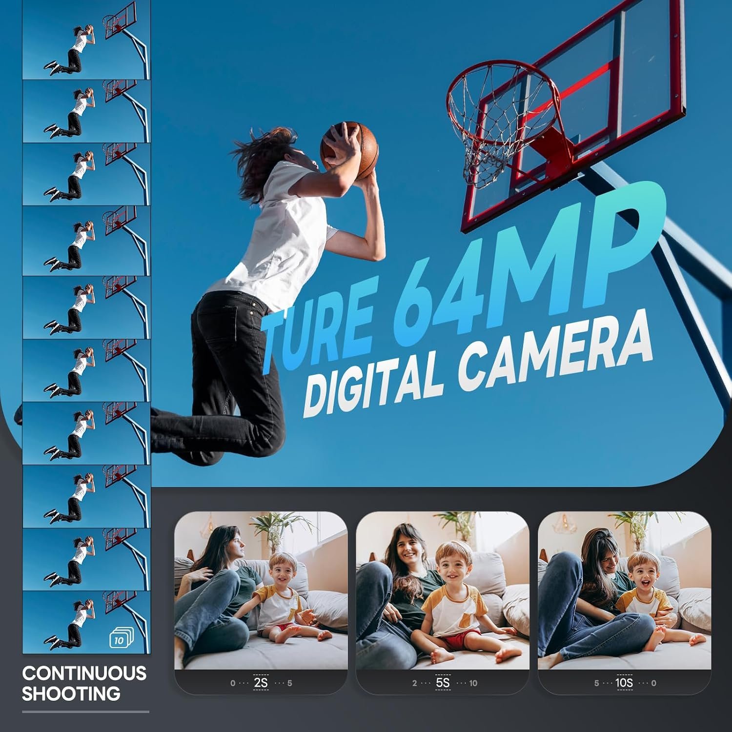 NBD 5K Digital Camera 64MP, Autofocus, 16X Digital Zoom, Black - Image 2
