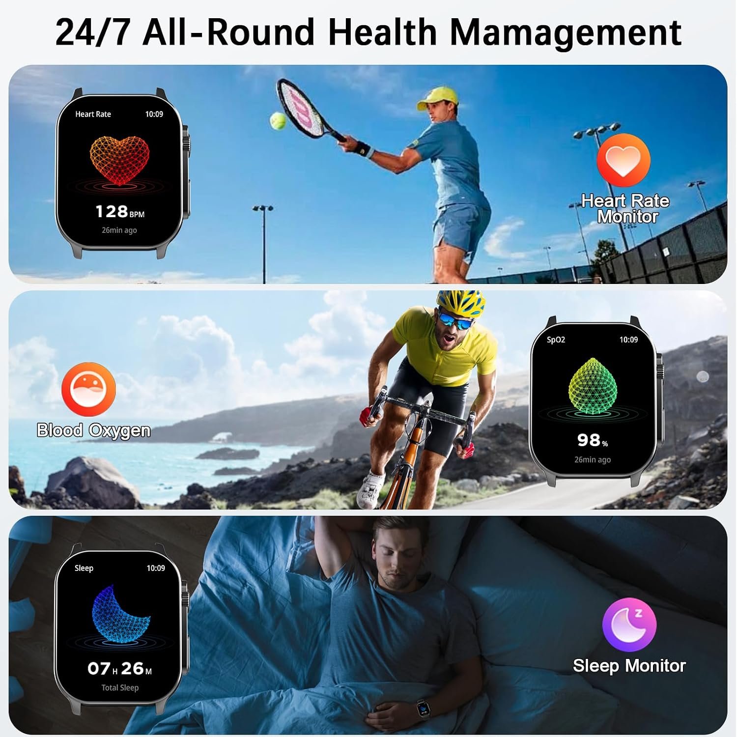 Smart Watch for Men, 2.01" AMOLED Ultra-Clear Curved Screen Fitness Watch - Image 6