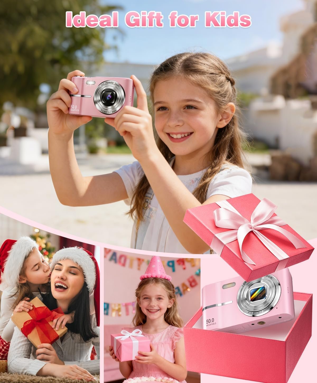 Digital Camera, 1080P FHD Vlogging Camera 50MP Compact Portable Photo Camera with 2.4" Screen, 16X Digital Zoom Mini Small Pocket Camera for Kids Students with 1 Battery, 16GB Card (Pink) - Image 4