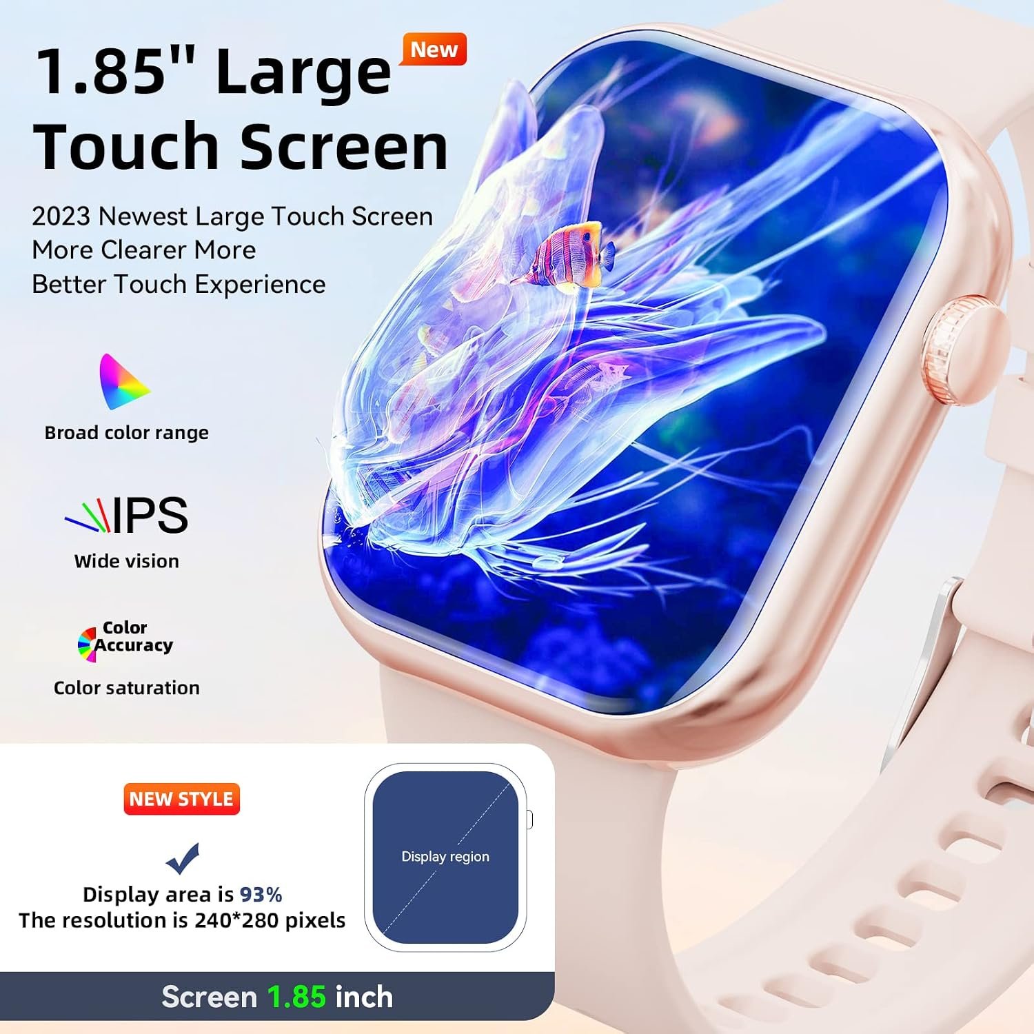 Hwagol Smart Watch (Answer/Make Calls), 1.85" Fitness Tracker, Smartwatch Heart Rate/Sleep Monitor/Pedometer/Calories, 140+ Sports Modes, Waterproof Women's Men's Fitness Watch for Android iOS - Image 2
