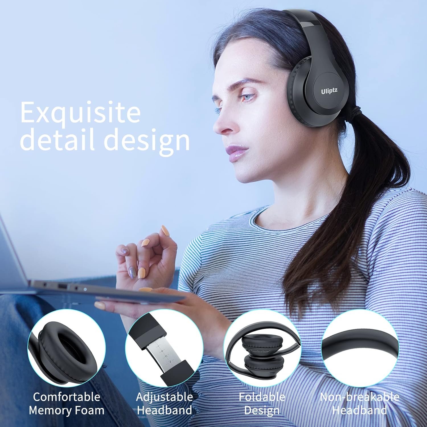 Uliptz Wireless Headphones Over Ear, 65 Hrs Playtime Bluetooth Headphones - Image 4