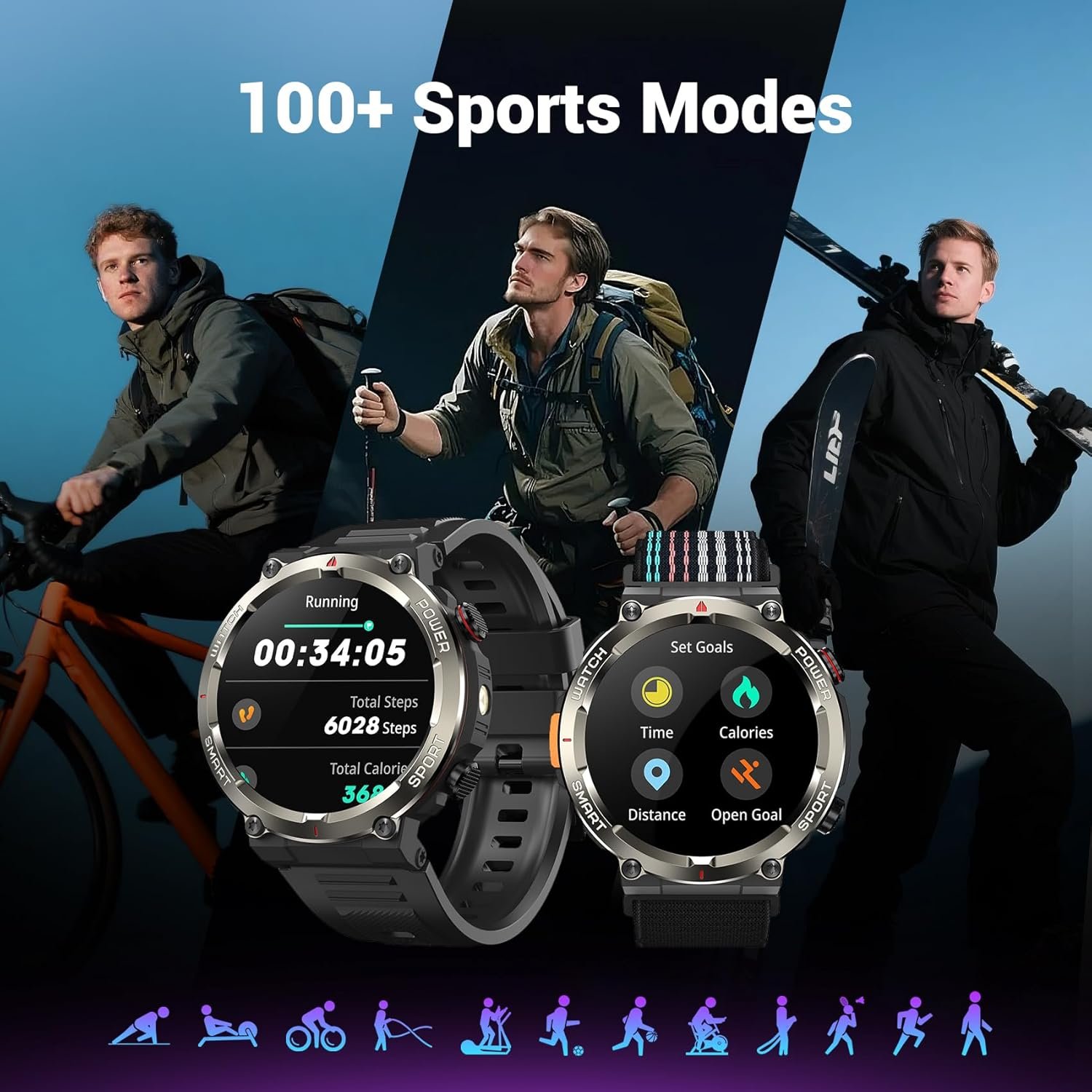 Blackview Military Smart Watch for Men (Answer/Make Calls), 1.45" Fitness Tracker with 100-Day Battery/Flashlight/Compass/Heart Rate/SpO2/Sleep, 150+ Sports IP68 Waterproof Smartwatch for iOS Android - Image 7