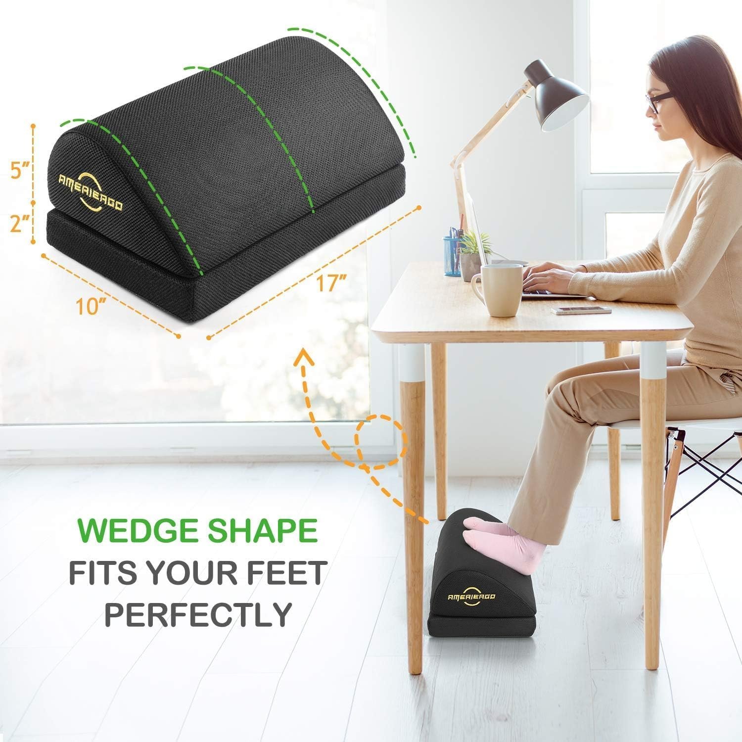 AMERIERGO Under Desk Footrest with Memory Foam - 2 Adjustable Heights, Ergonomic Support for Office Chair and Gaming Chair - Image 3