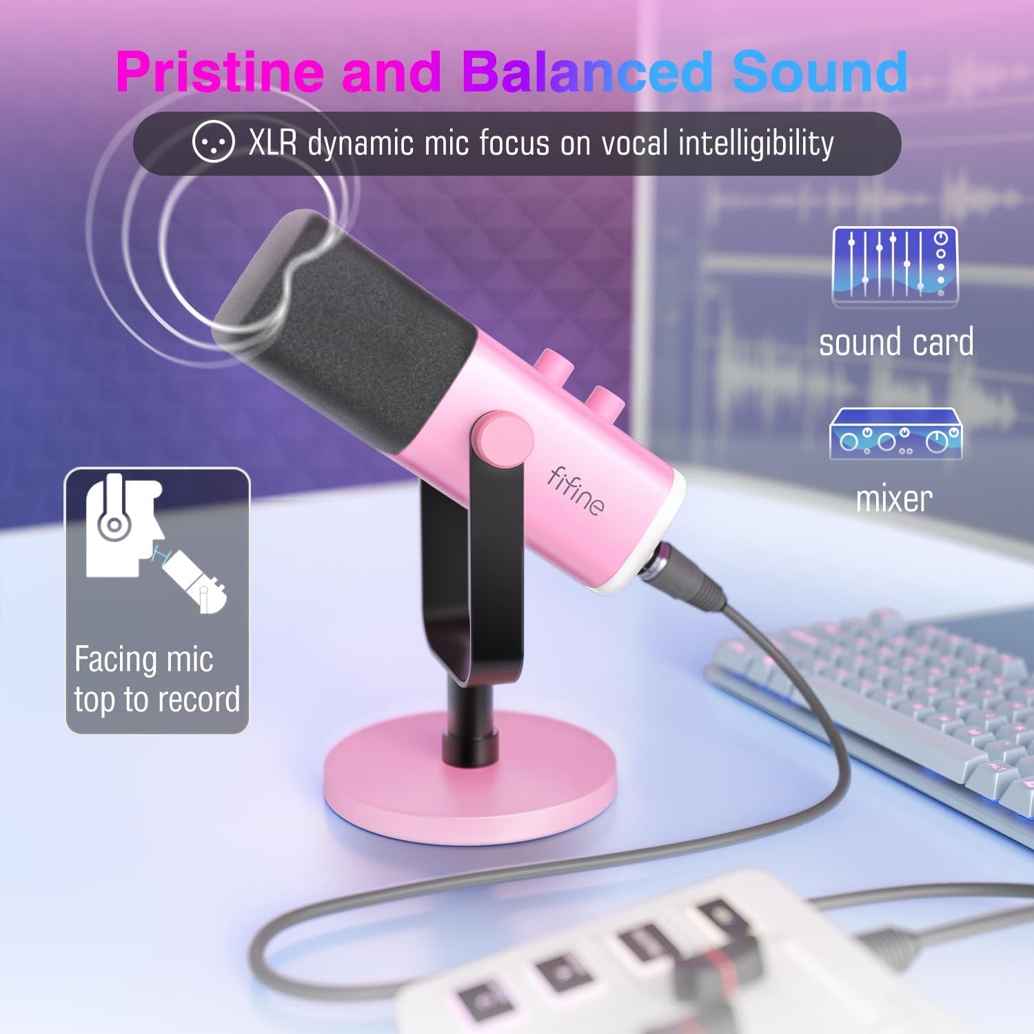 FIFINE AM8P Pink Gaming XLR/USB Microphone - Image 2
