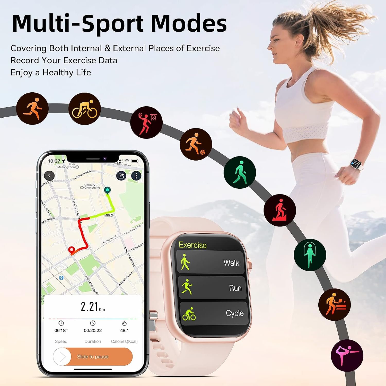 Hwagol Smart Watch (Answer/Make Calls), 1.85" Fitness Tracker, Smartwatch Heart Rate/Sleep Monitor/Pedometer/Calories, 140+ Sports Modes, Waterproof Women's Men's Fitness Watch for Android iOS - Image 5