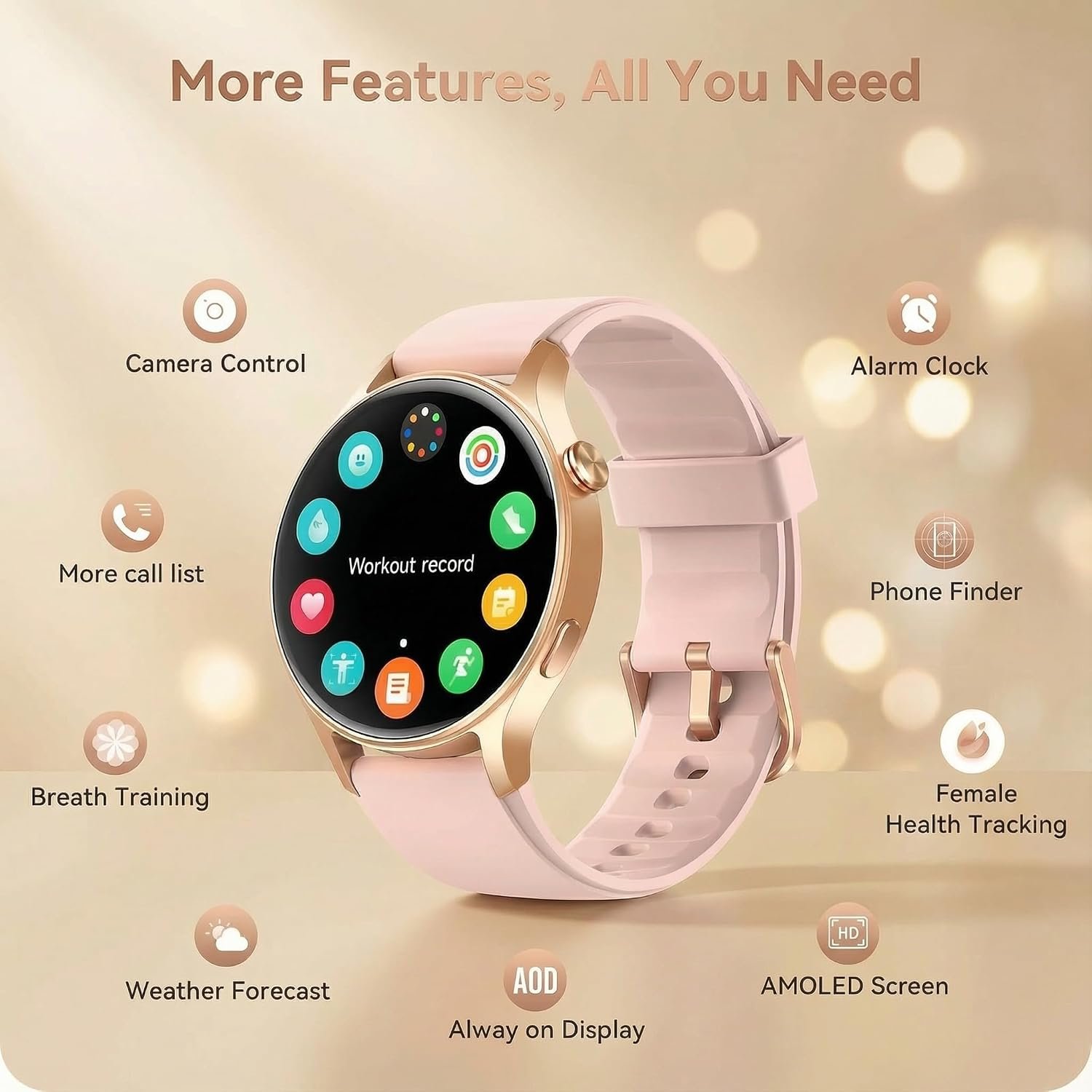 Smart Watch for Women, Answer/Make Call, 1.32'' AMOLED Ultra-Clear Screen Fitness Trackers with Heart Rate/Sleep/SpO2 Monitor, Smartwatch for iPhone/Samsung/Android, 110+ Sport Modes, 3ATM Waterproof - Image 9