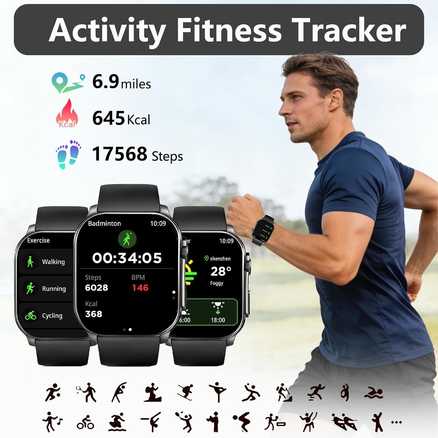 Smart Watch for Men, 2.01" AMOLED Ultra-Clear Curved Screen Fitness Watch - Image 4