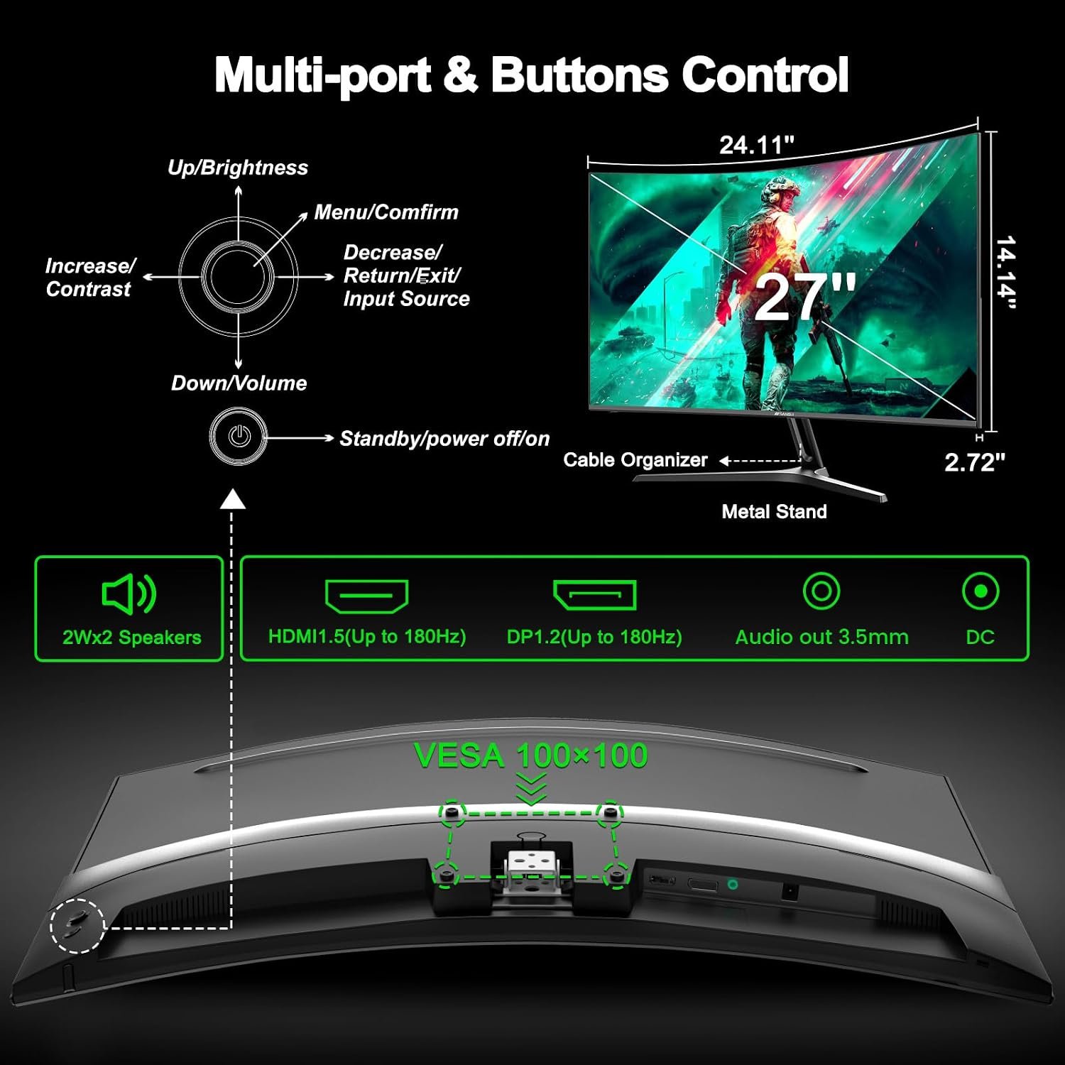 Minifire 27 Inch Gaming Monitor 200Hz FHD 1920x1080 Curved Built in Speaker - Image 9