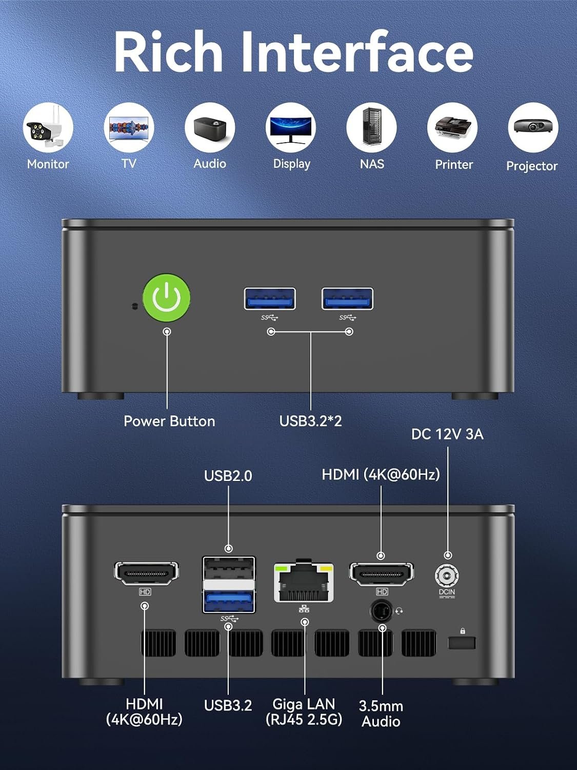 GMKtec 12th Gen Intel N95 Mini PC (Turbo 3.4GHz) 8GB DDR4 3200MHz 256GB SSD Micro Computer 4K Dual HDMI Display/3x USB3.2/WiFi 5 BT5.0/RJ45 Ethernet Nucbox G3S/ Micro PC - Image 3