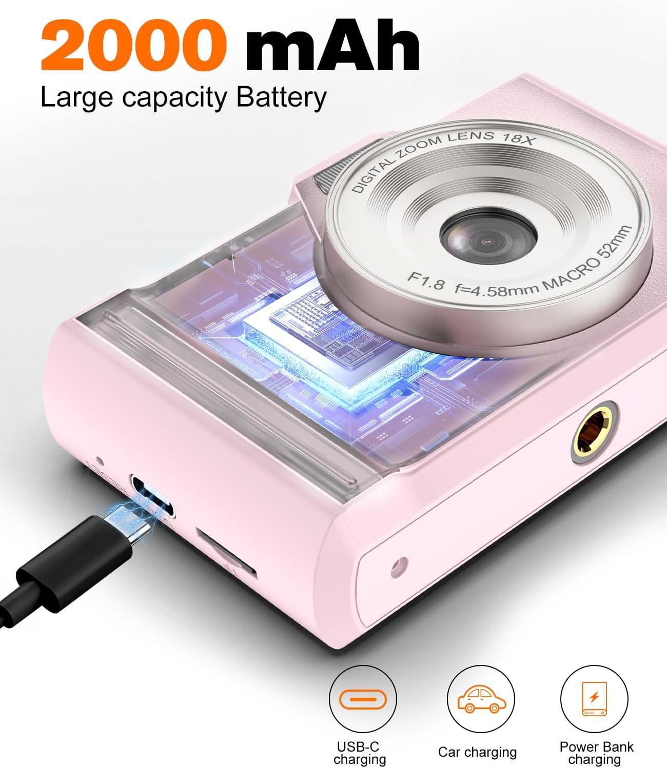 Digital Camera 4K 64MP Portable Vlogging Camera with 32GB SD Card - Image 3