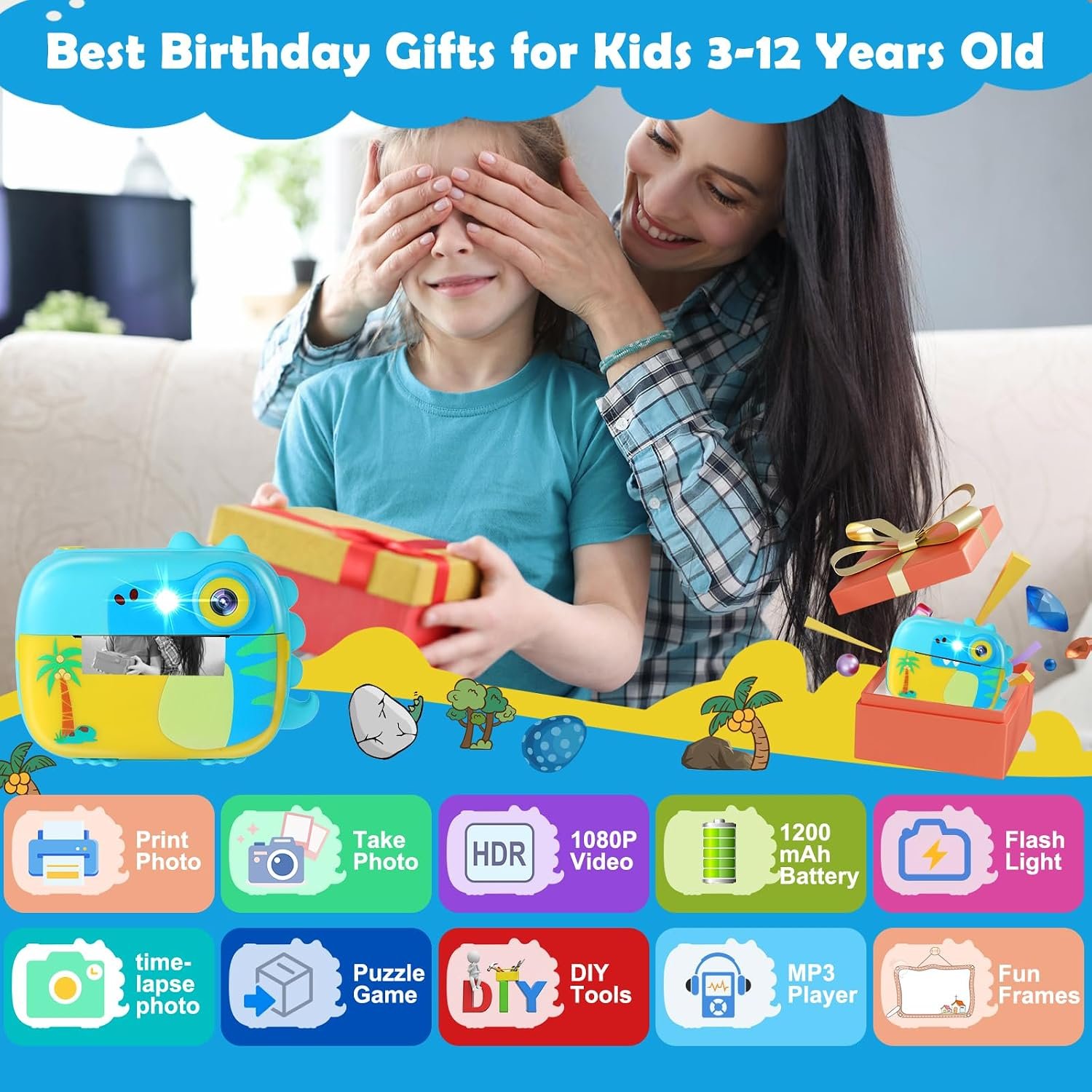 ARNSSIEN kids camera instant print, 7 Rolls Paper, 1080P, 2.4" Screen - Image 2