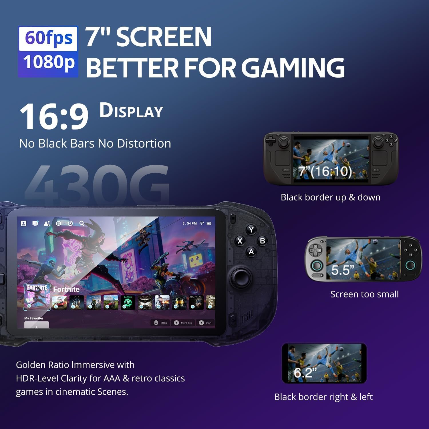 OnePro Cloud Handheld Portable Remote Play Gaming Console, For Xbox Cloud Gaming, NVIDIA GeForce NOW, Playstation, PC, Long-Battery Life, 7" 1080P Touchscreen, Lightweight Retro Game Handheld - 64G - Image 5