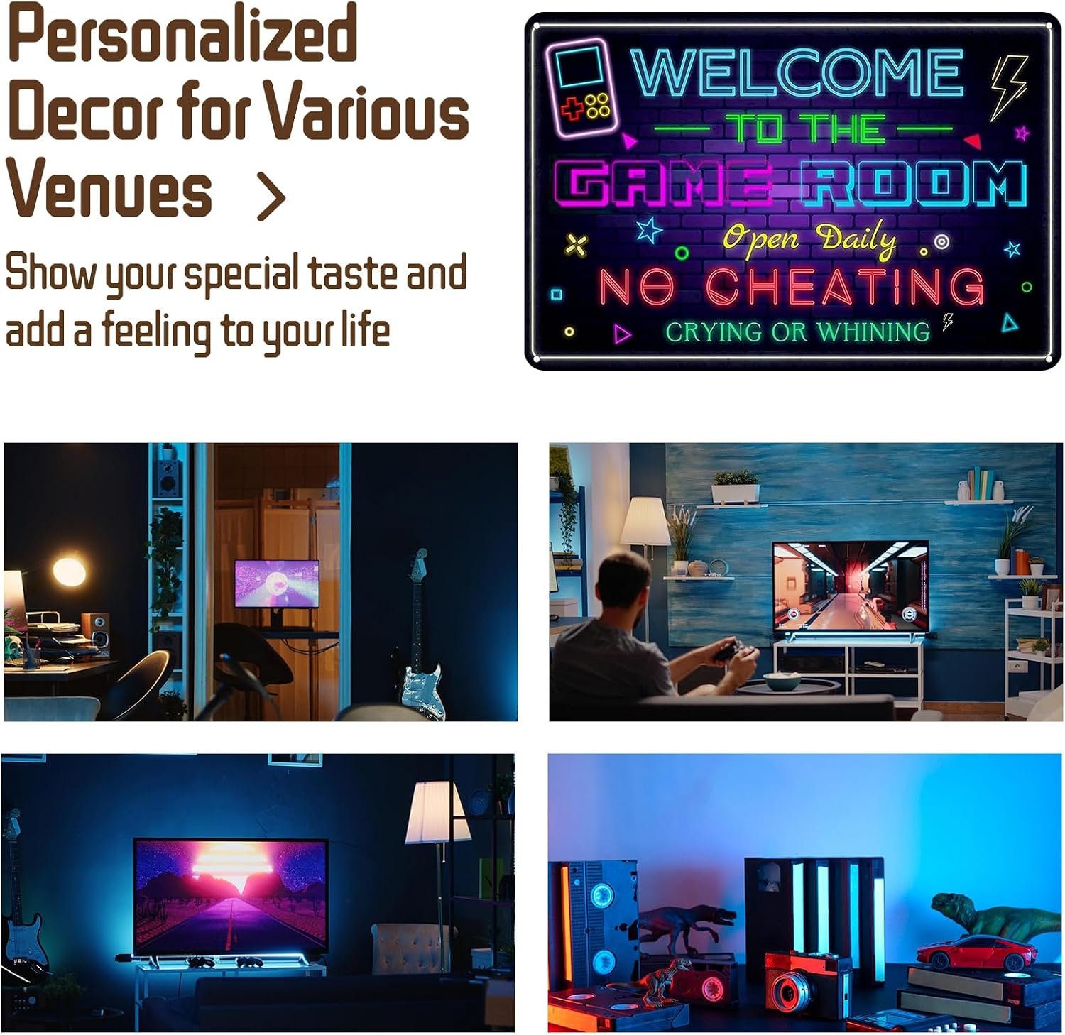 Welcome to the Game Room Metal Tin Sign – Cool Neon Gaming Decor for Boys & Teens, Gamer Room Accessories for Bedroom, Game Night Wall Decor Gift for Gamers, 12 x 8 Inch (2507) - Image 4