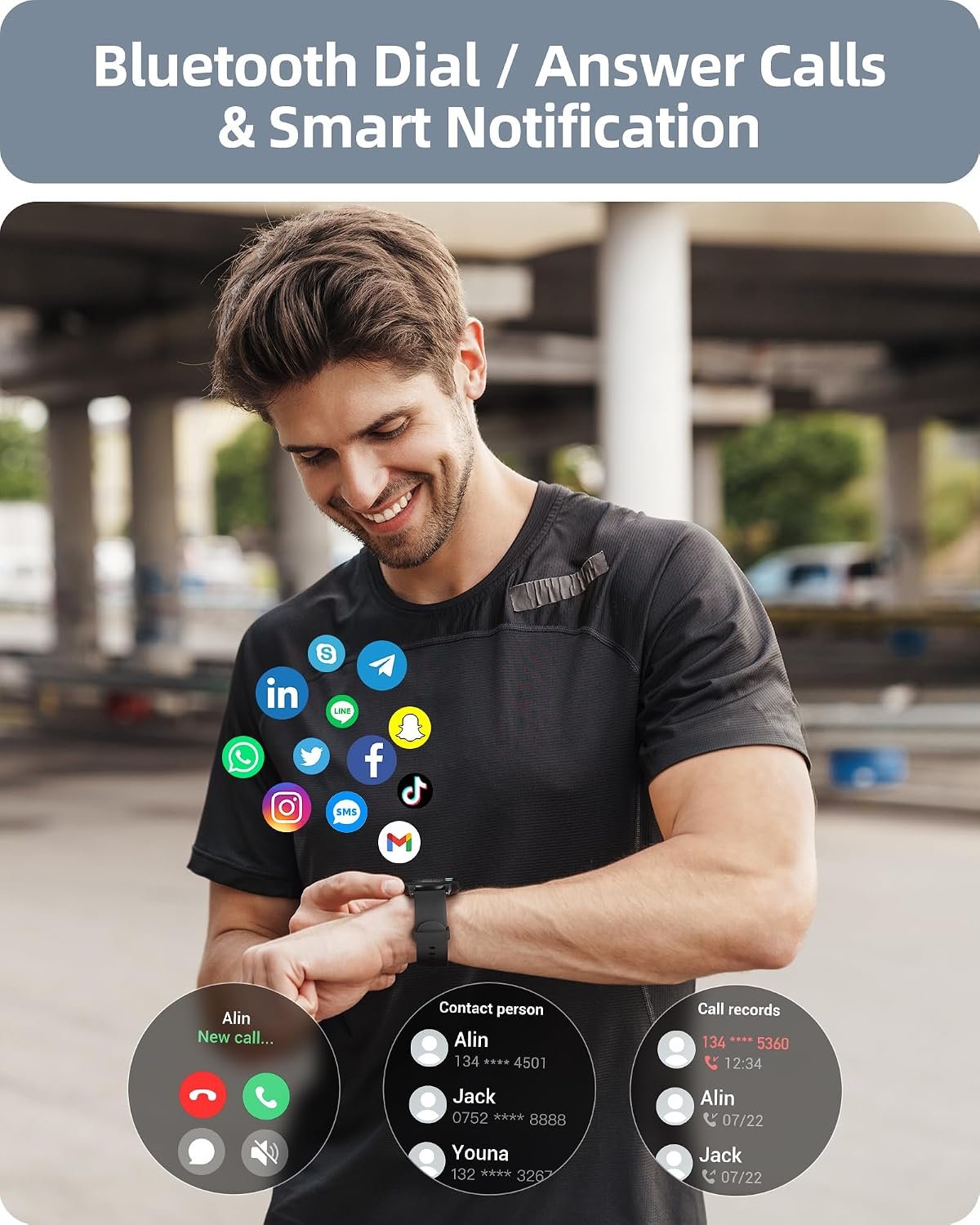 Parsonver Smart Watch Answer/Make Call, Fitness Watch for Men Women, Smartwatch IP68 Waterproof, 100+ Sport Modes, Heart Rate/Sleep Monitor, Fitness Watch for Android and iOS, Black, SPROD1 - Image 3