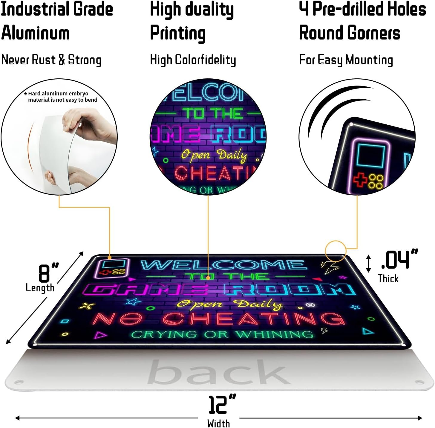 Welcome to the Game Room Metal Tin Sign – Cool Neon Gaming Decor for Boys & Teens, Gamer Room Accessories for Bedroom, Game Night Wall Decor Gift for Gamers, 12 x 8 Inch (2507) - Image 2