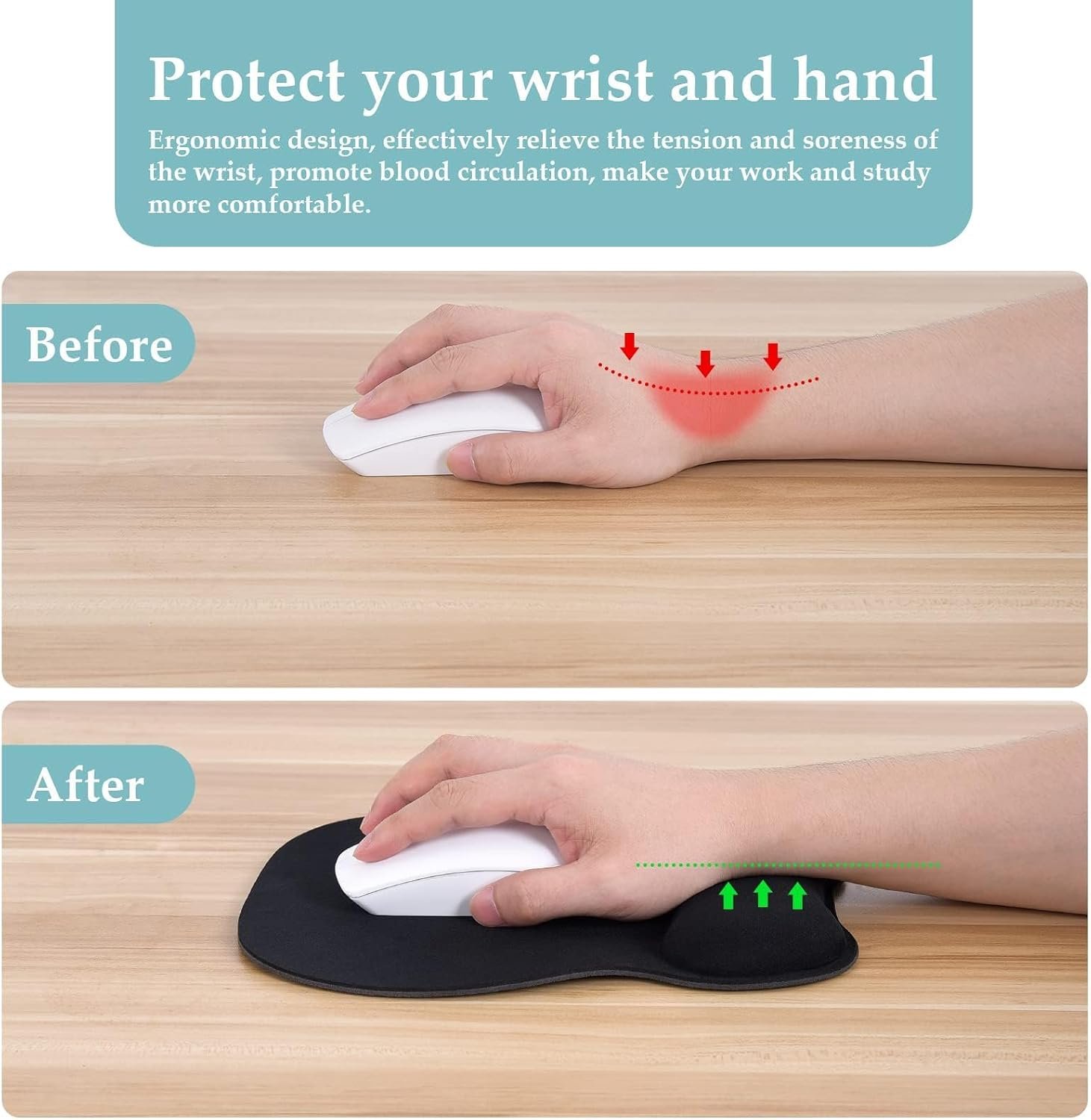 EooCoo Mouse Mat Wrist Support, Gaming Mouse Pad, Black - Image 6