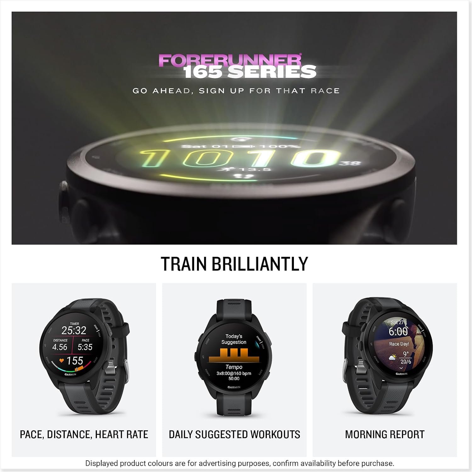 Garmin Forerunner 165, 43mm GPS running smartwatch, lightweight, AMOLED touchscreen, advanced training, insights & features, safety & tracking features, up to 11 days battery life, Black - Image 2