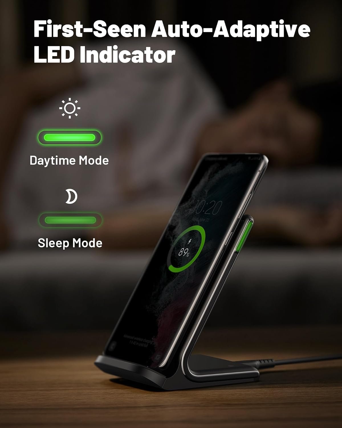 INIU Wireless Charger Stand, 15W Fast Charging Dock Phone Charger with LED - Image 3