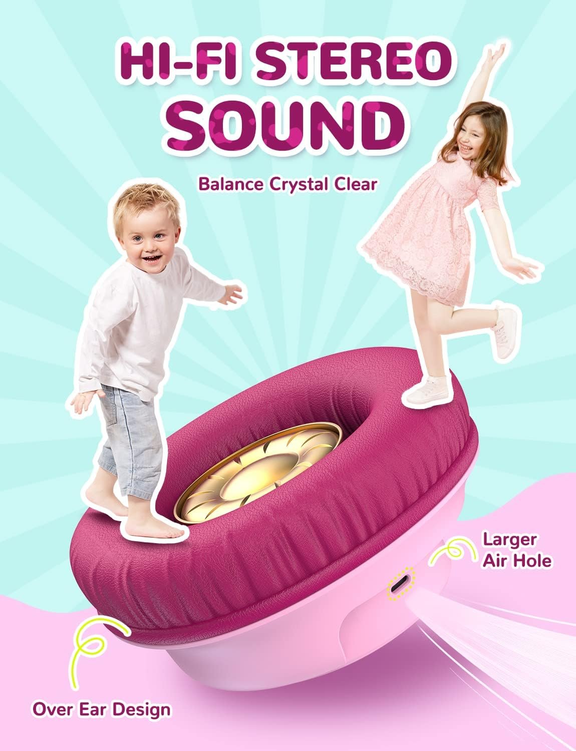 iClever BTH18 Kids Headphones Wireless with LED Lights 43H Playtime Travel - Image 3