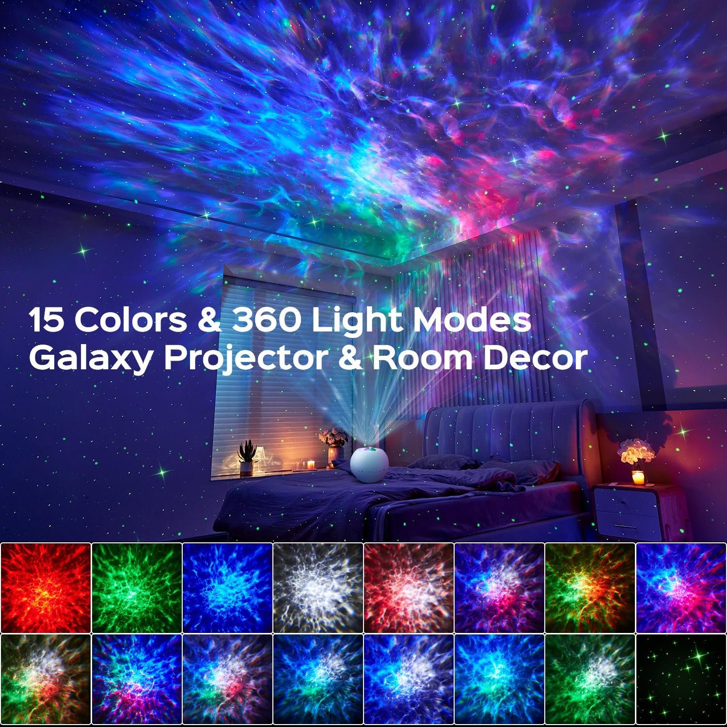 PIKOY Galaxy Projector,15 Colors,Gifts Girl&Women&Boy,Birthday,White Noise - Image 2