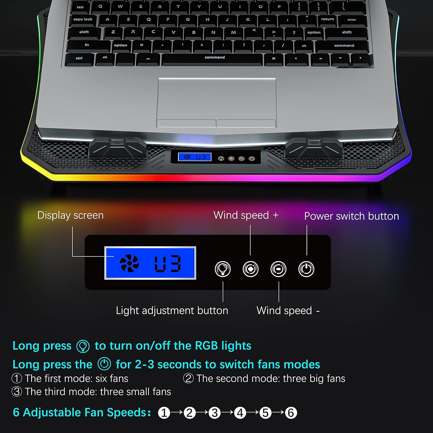 TopMate C12 Laptop Cooling Pad RGB Gaming Notebook Cooler for Desk/Lap Use - Image 5