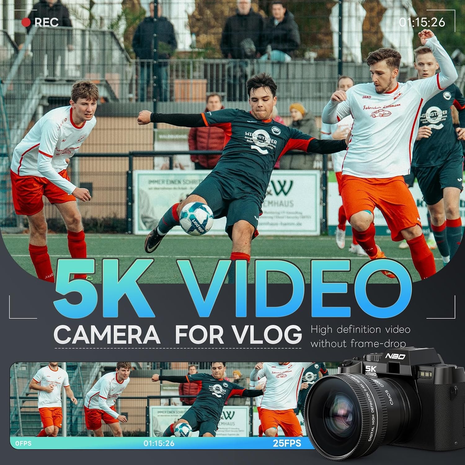 NBD 5K Digital Camera 64MP, Autofocus, 16X Digital Zoom, Black - Image 3