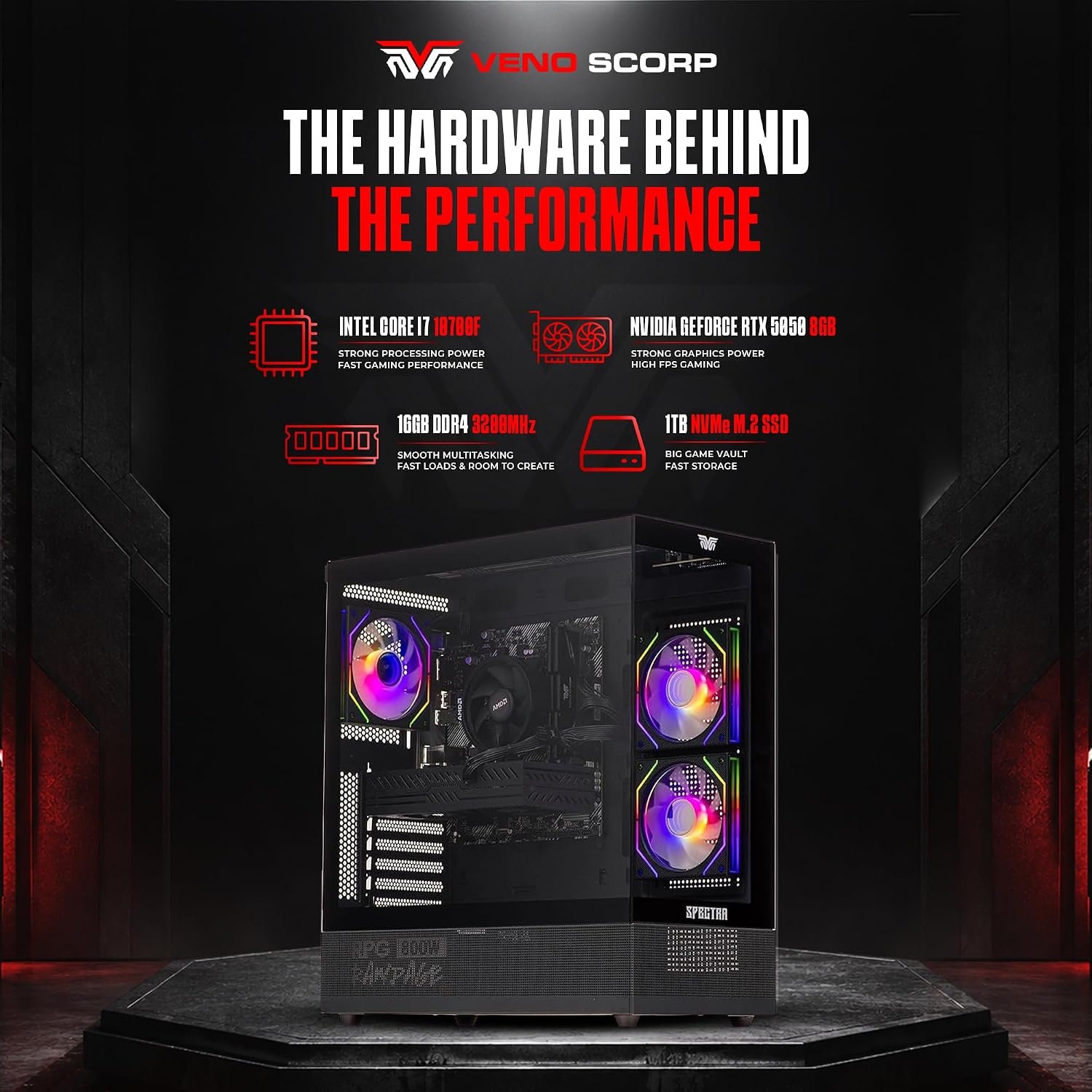 Veno Scorp Gaming PC Intel i7 10700F RTX 5050 8GB 16GB RAM 1TB SSD Spectra - Image 5