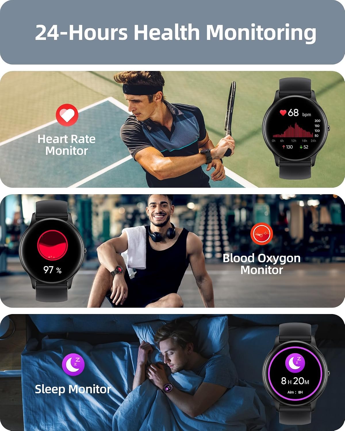 Parsonver Smart Watch Answer/Make Call, Fitness Watch for Men Women, Smartwatch IP68 Waterproof, 100+ Sport Modes, Heart Rate/Sleep Monitor, Fitness Watch for Android and iOS, Black, SPROD1 - Image 5