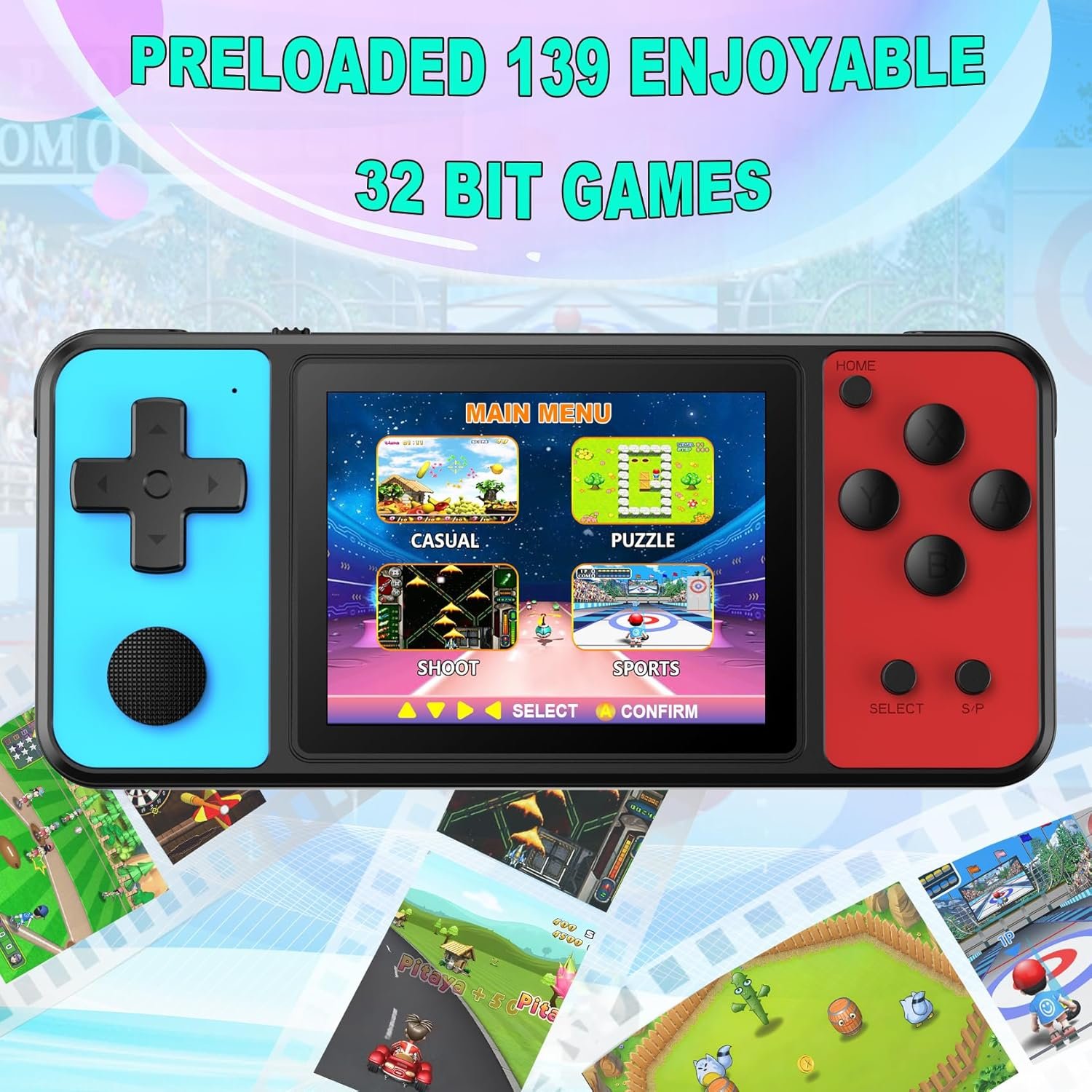 32 Bit Handheld Game Console for Kids,3.0" IPS Screen,139 Retro Video Games - Image 2