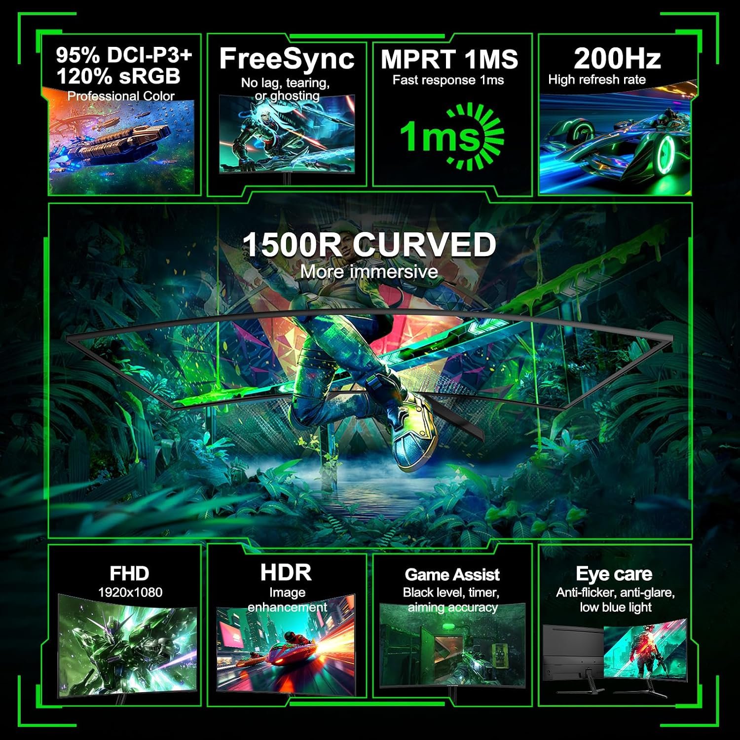 Minifire 27 Inch Gaming Monitor 200Hz FHD 1920x1080 Curved Built in Speaker - Image 8