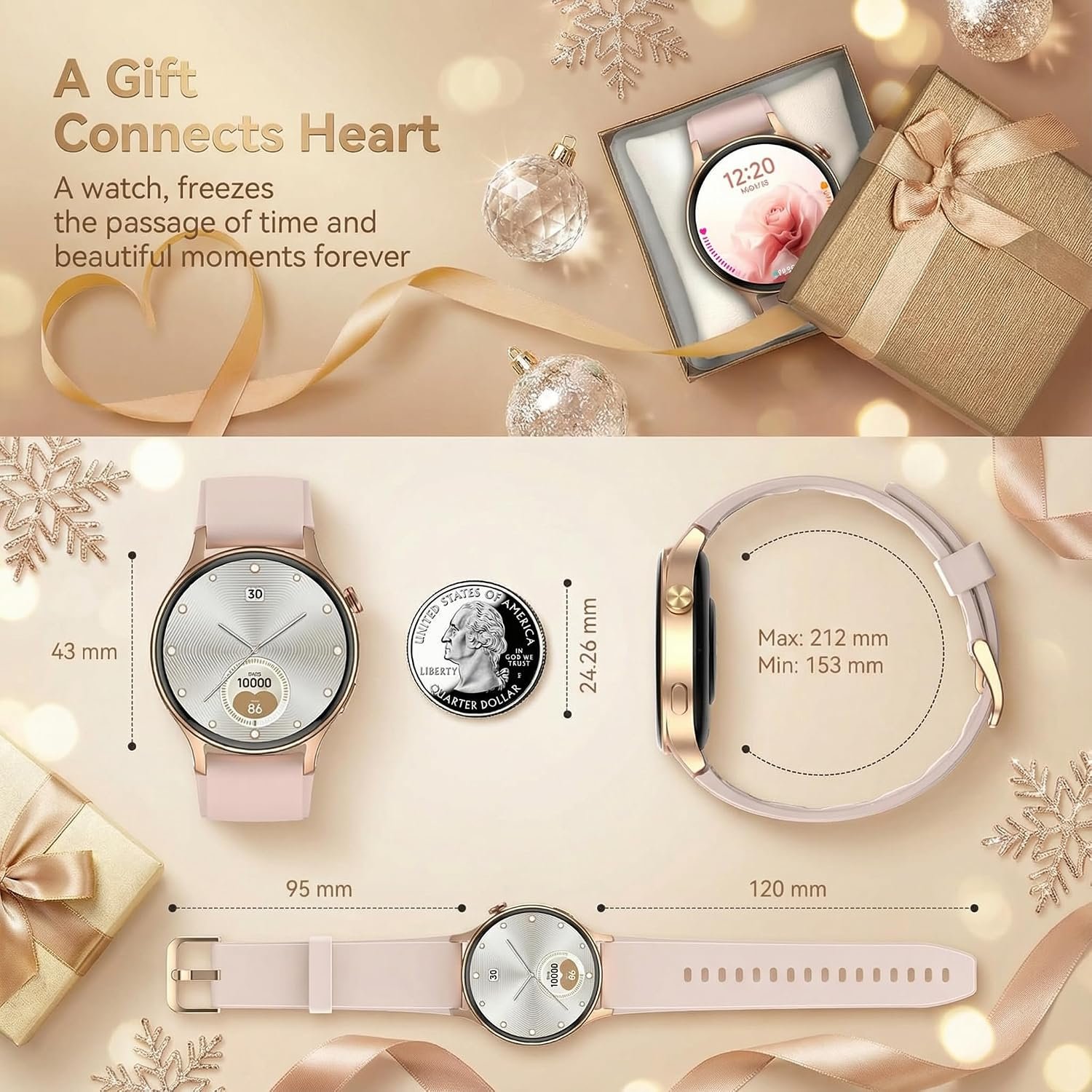 Smart Watch for Women, Answer/Make Call, 1.32'' AMOLED Ultra-Clear Screen Fitness Trackers with Heart Rate/Sleep/SpO2 Monitor, Smartwatch for iPhone/Samsung/Android, 110+ Sport Modes, 3ATM Waterproof - Image 6