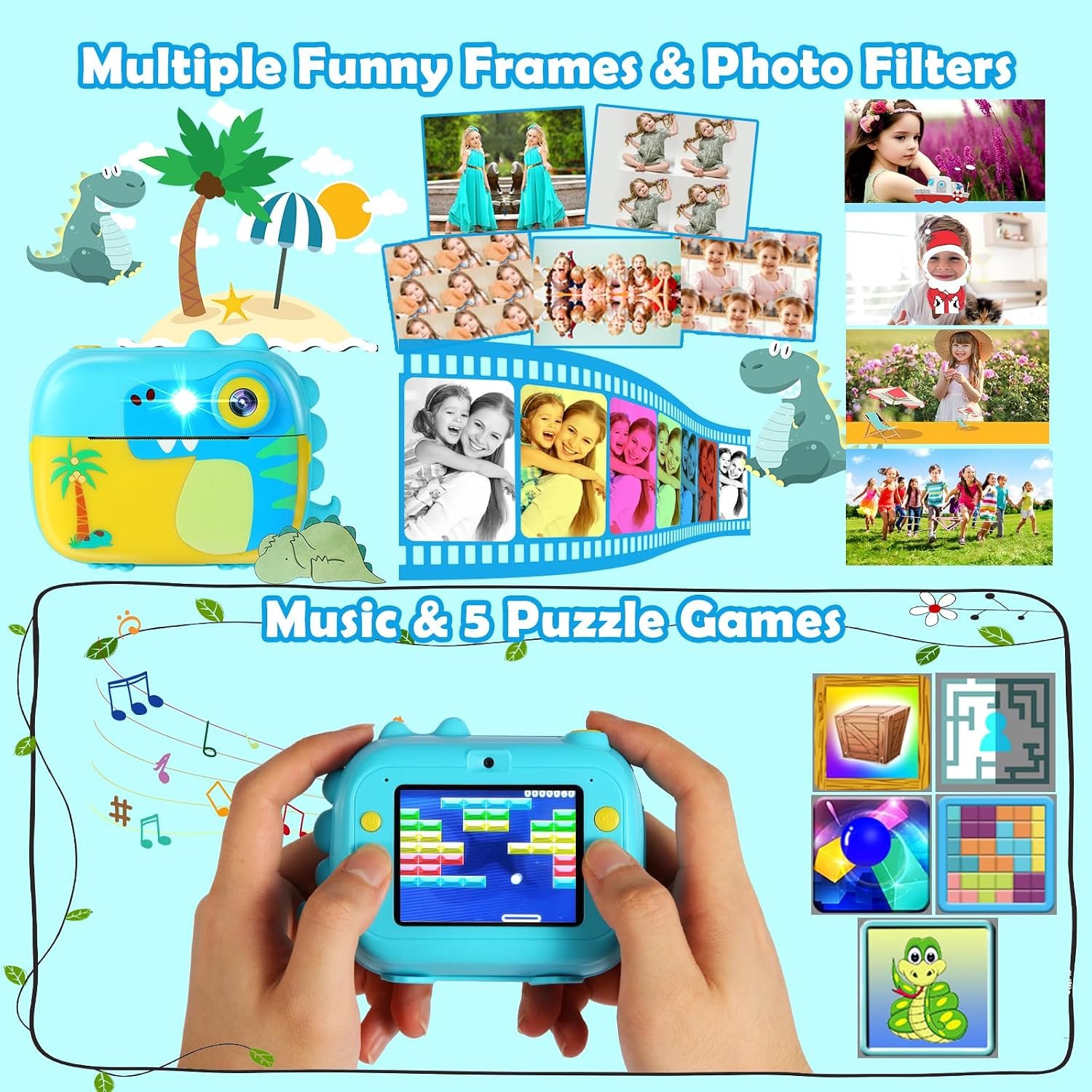 ARNSSIEN kids camera instant print, 7 Rolls Paper, 1080P, 2.4" Screen - Image 5