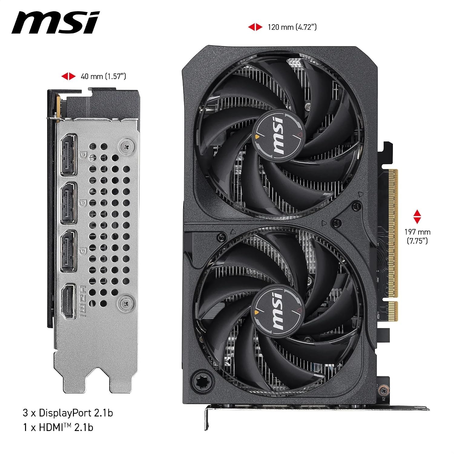 MSI GeForce RTX 5050 8G SHADOW 2X OC Graphics Card - RTX 5050 GPU, 8GB GDDR6 (20Gbps/128-bit), PCIe 5.0 - DUAL-Fan Thermal Design (2 x TORX FAN 5.0) - HDMI 2.1b, DisplayPort 2.1b - Image 6
