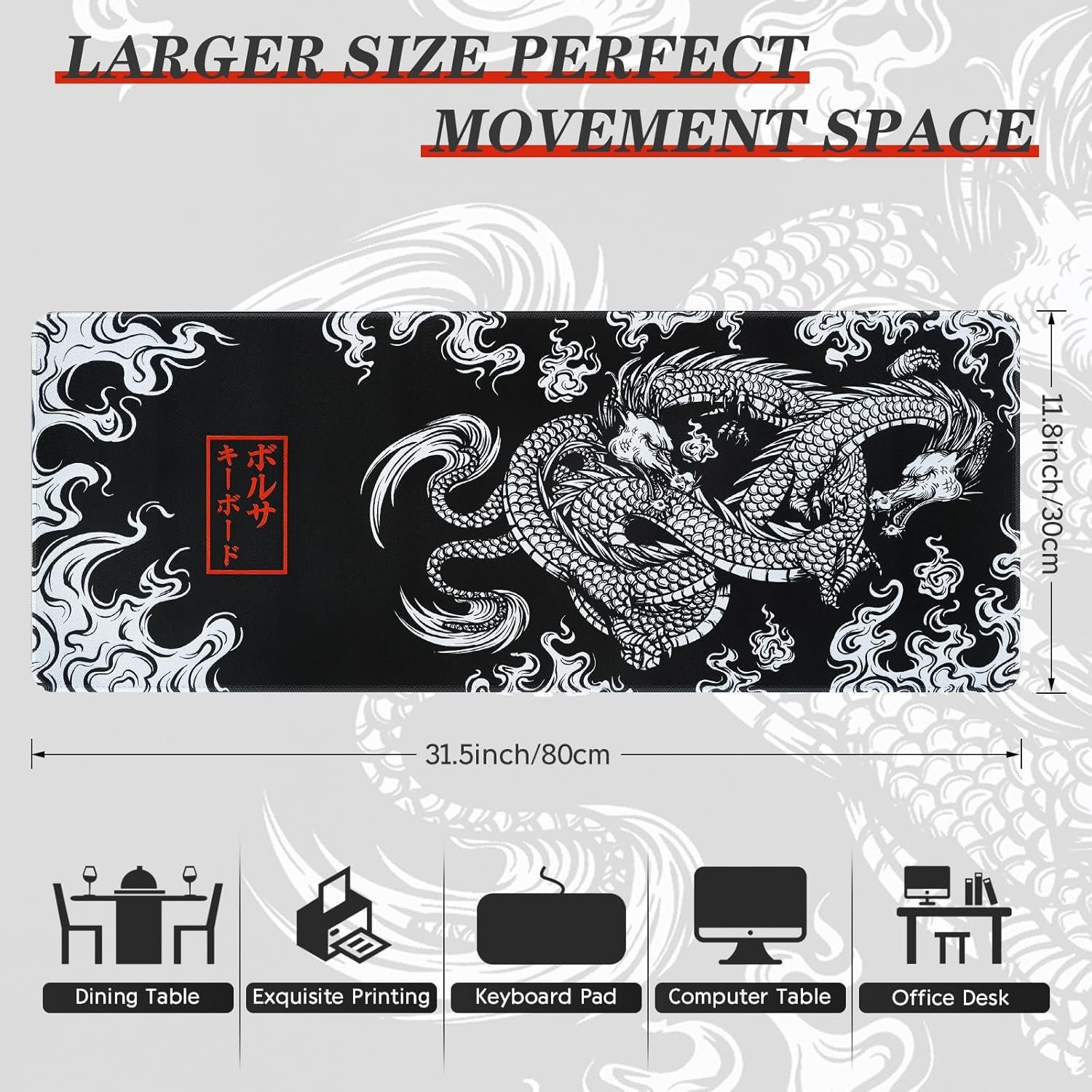 EFISH Gaming Mouse Mat Large Mouse Pad (31.5" x 11.8") Washable Laptop Desk Pad, Japanese Keyboard Pad, Non-Slip Rubber Base Desk Mat for MacBook, PC, Laptop, Office - Image 2