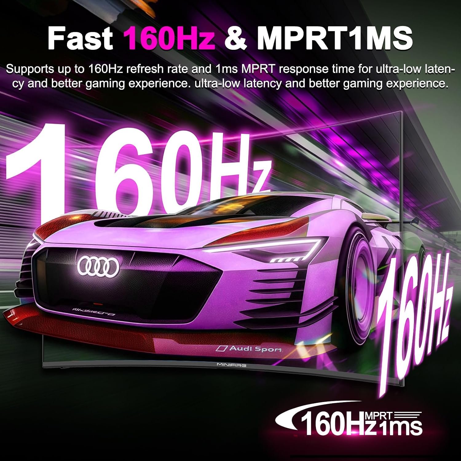 Minifire 27 Inch Curved Gaming Monitor 160Hz,FHD 1920x1080,HDMI&DP Prots - Image 2