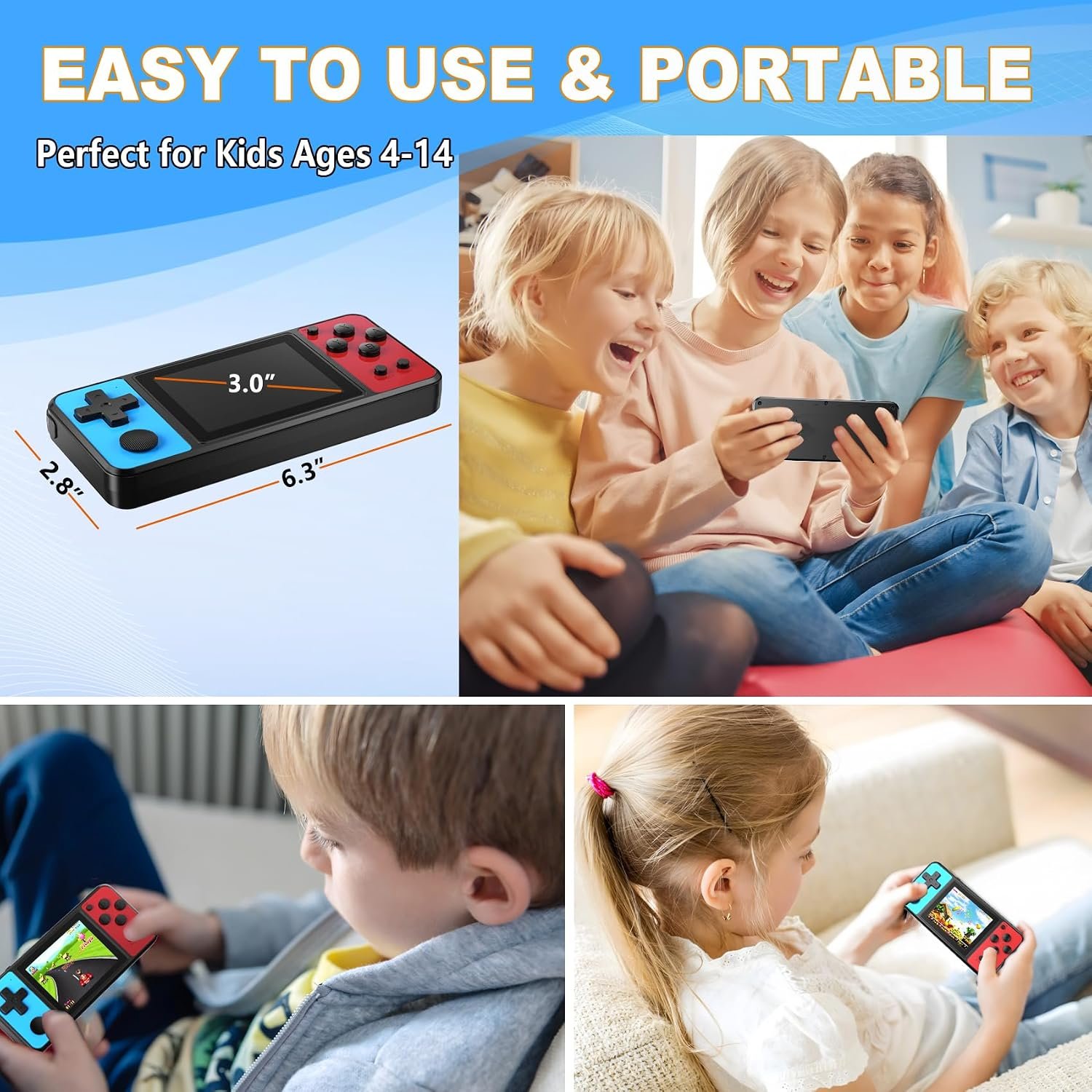 32 Bit Handheld Game Console for Kids,3.0" IPS Screen,139 Retro Video Games - Image 6