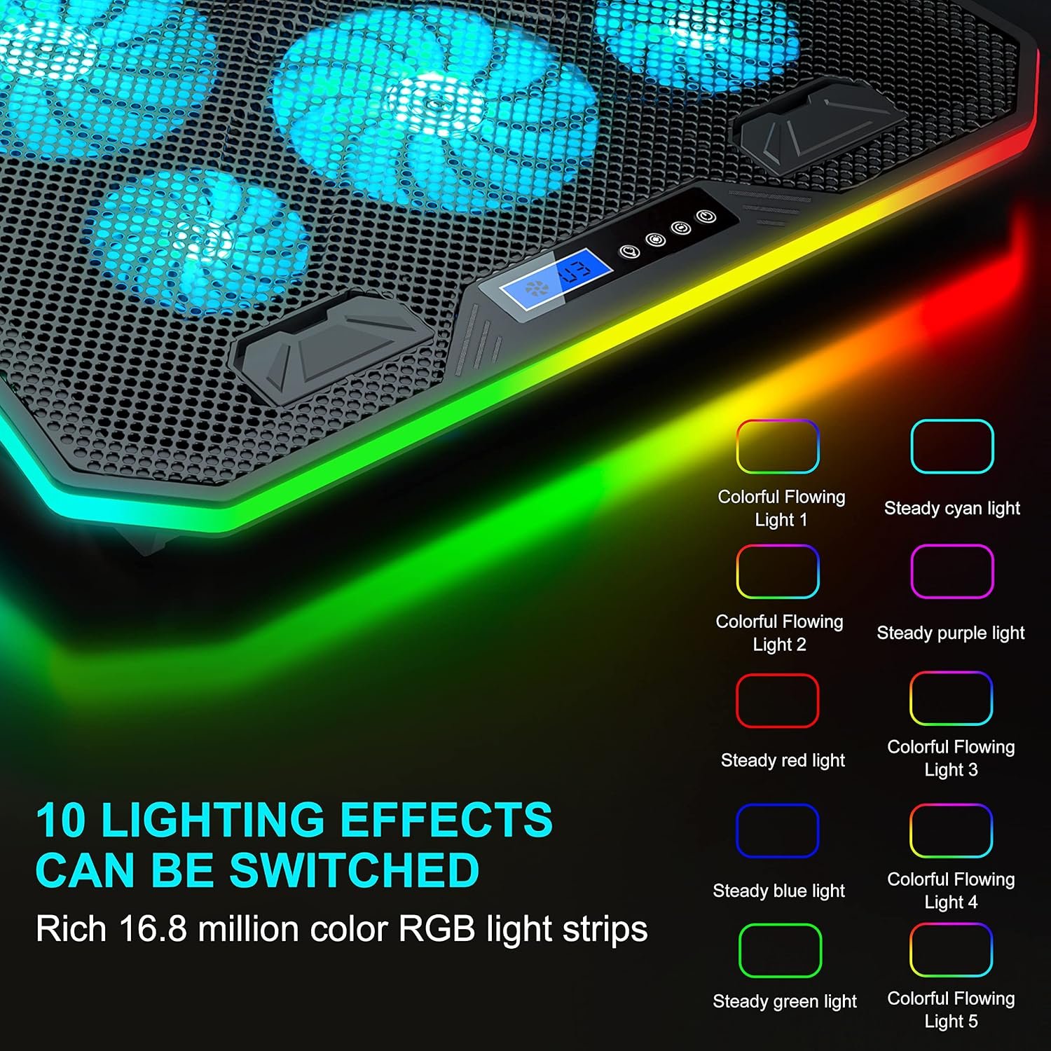 TopMate C12 Laptop Cooling Pad RGB Gaming Notebook Cooler for Desk/Lap Use - Image 3