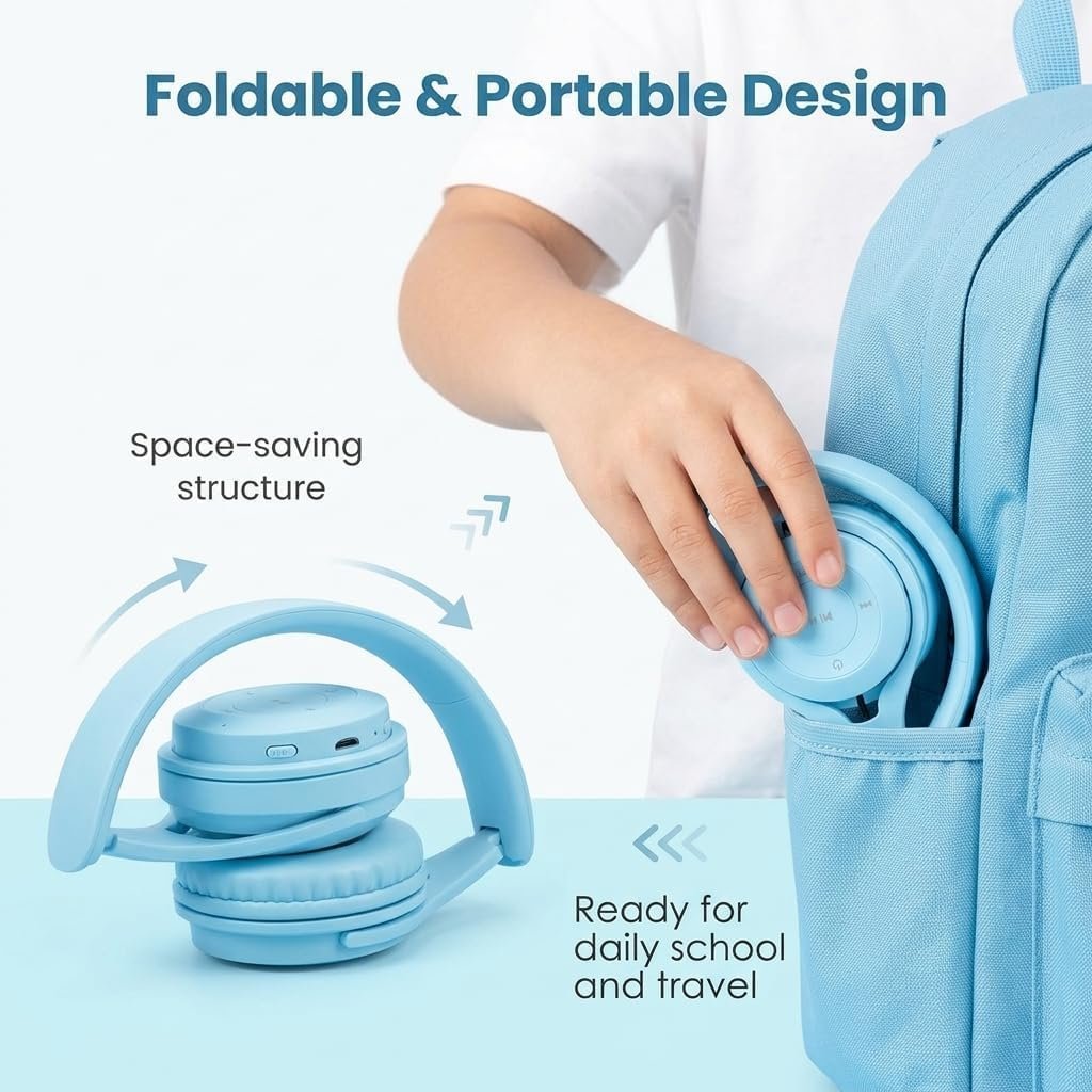 Kids Wireless Headphones Bluetooth 5.0, 60H Play Time, 74/85 dBA, Blue - Image 6