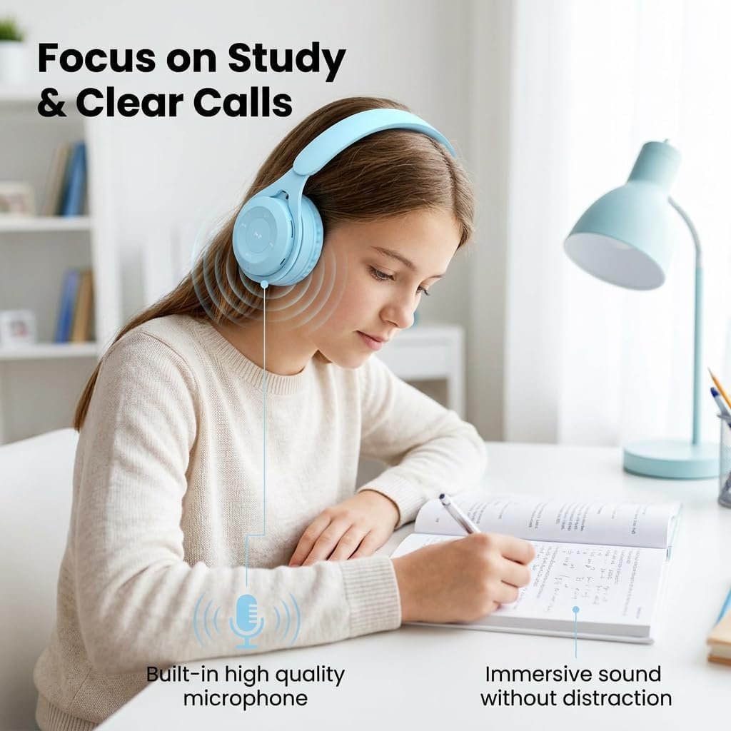 Kids Wireless Headphones Bluetooth 5.0, 60H Play Time, 74/85 dBA, Blue - Image 8