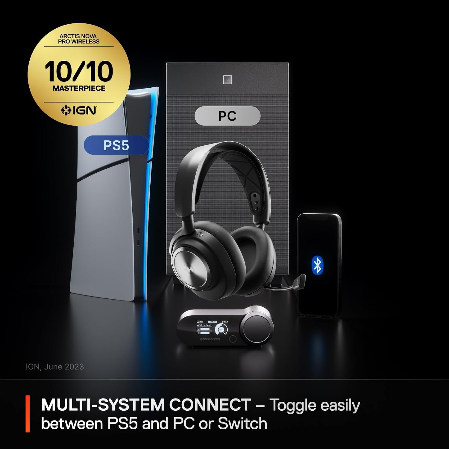 SteelSeries Arctis Nova Pro Wireless - Multi-System Gaming Headset (PS & PC/Switch + Bluetooth) - Unlimited Battery Life; 2 Hot-Swap Batteries - Active Noise Cancellation - ClearCast Gen2 Mic - Image 2