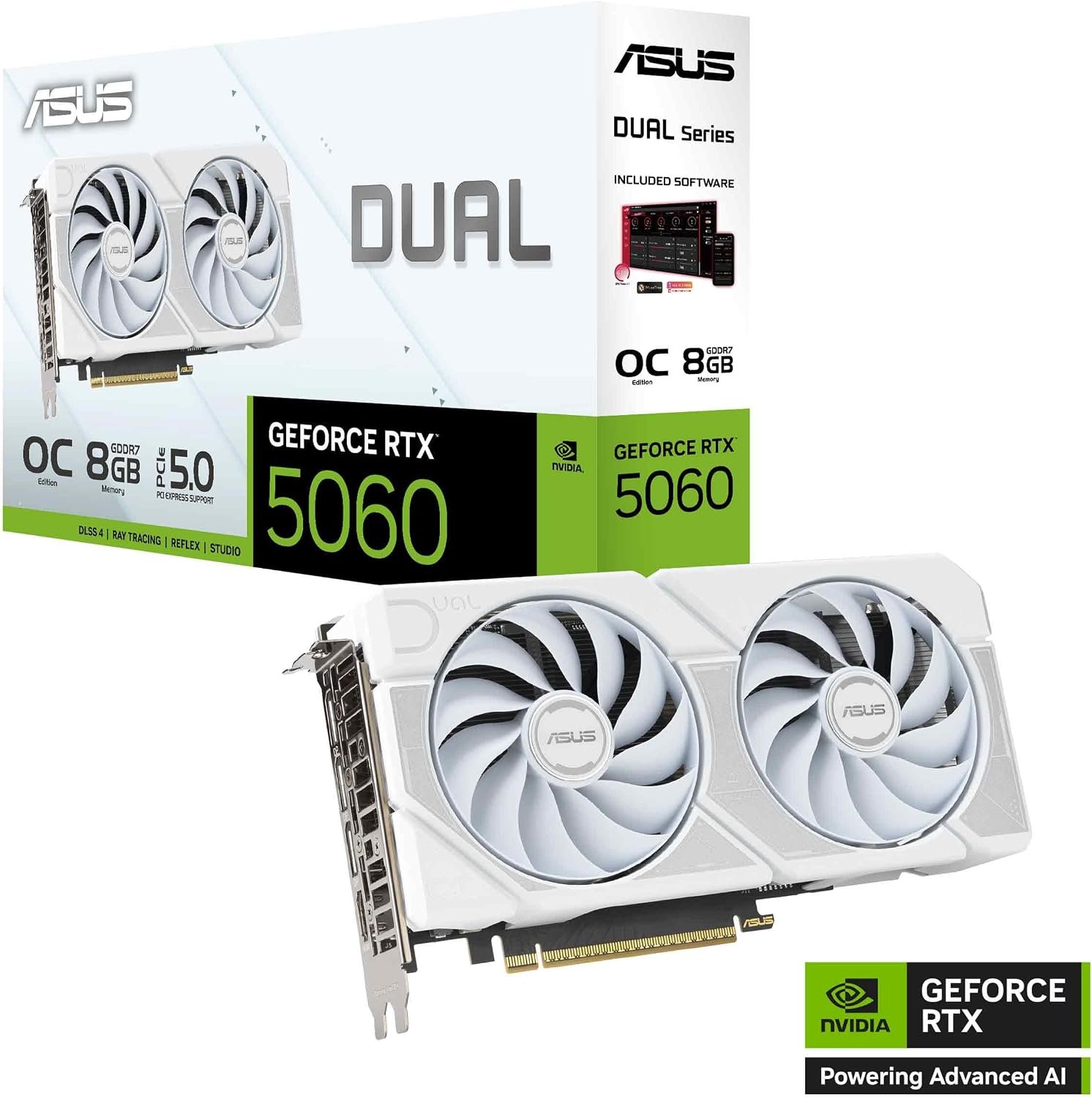 ASUS Dual GeForce RTX 5060 8GB GDDR7 White OC Edition (PCIe 5.0, 8GB GDDR7, DLSS 4, HDMI 2.1b, DisplayPort 2.1b, 2.5-slot design, Axial-tech fan design, 0dB technology) White - Image 8