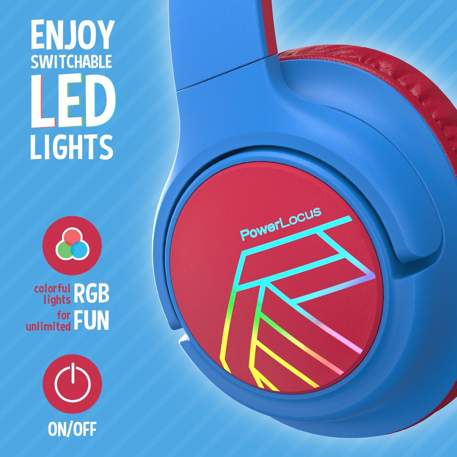 PowerLocus Kids Wireless Headphones, Bluetooth Kids Headphones LED Lights Over Ear with 74/85/94dB Volume Limited, 45H Playtime,Built-in Mic, Two Device Share Mode, HD Stereo for Travel/PC/Tablet - Image 3