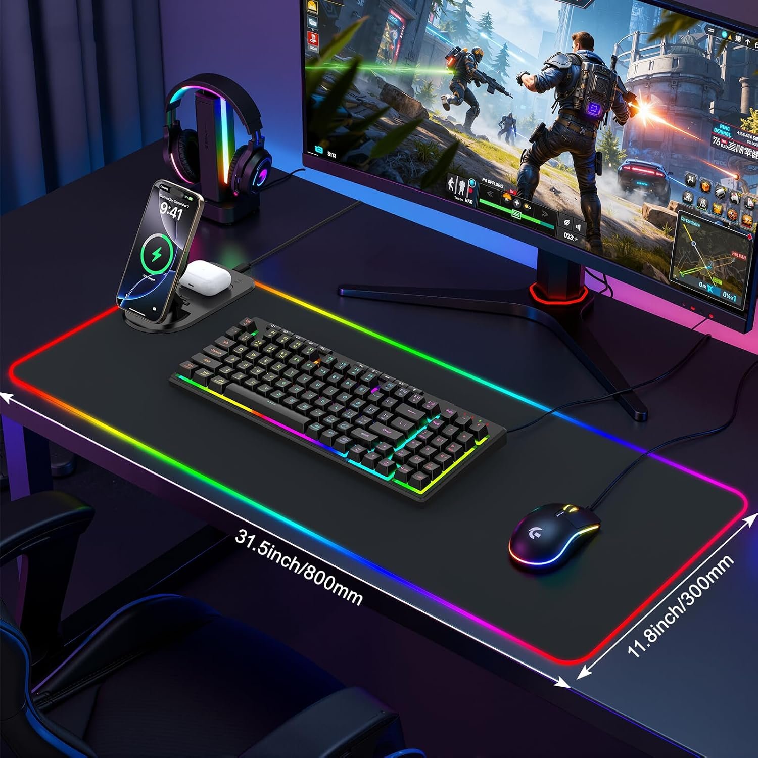 GIM 15W Wireless Charging RGB Gaming Mouse Mat with Foldable Stand - Image 8