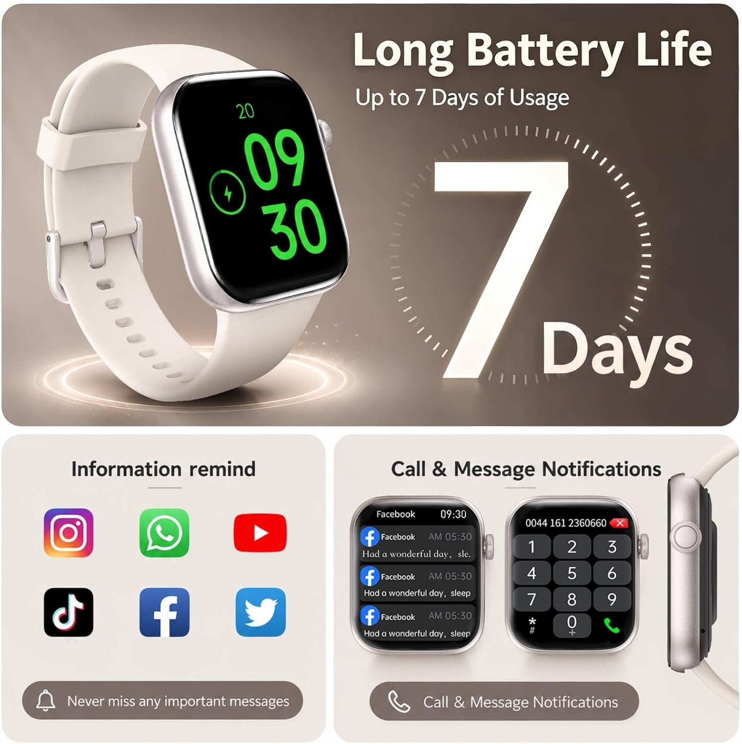 Smart Watch for Men Women Answer/Make Call,1.85" Smartwatch,Fitness Watch with Heart Rate Blood Pressure Sleep Monitor,140+Sports,IP68 Waterproof Step Counter Watch Compatible with Android IOS - Image 5