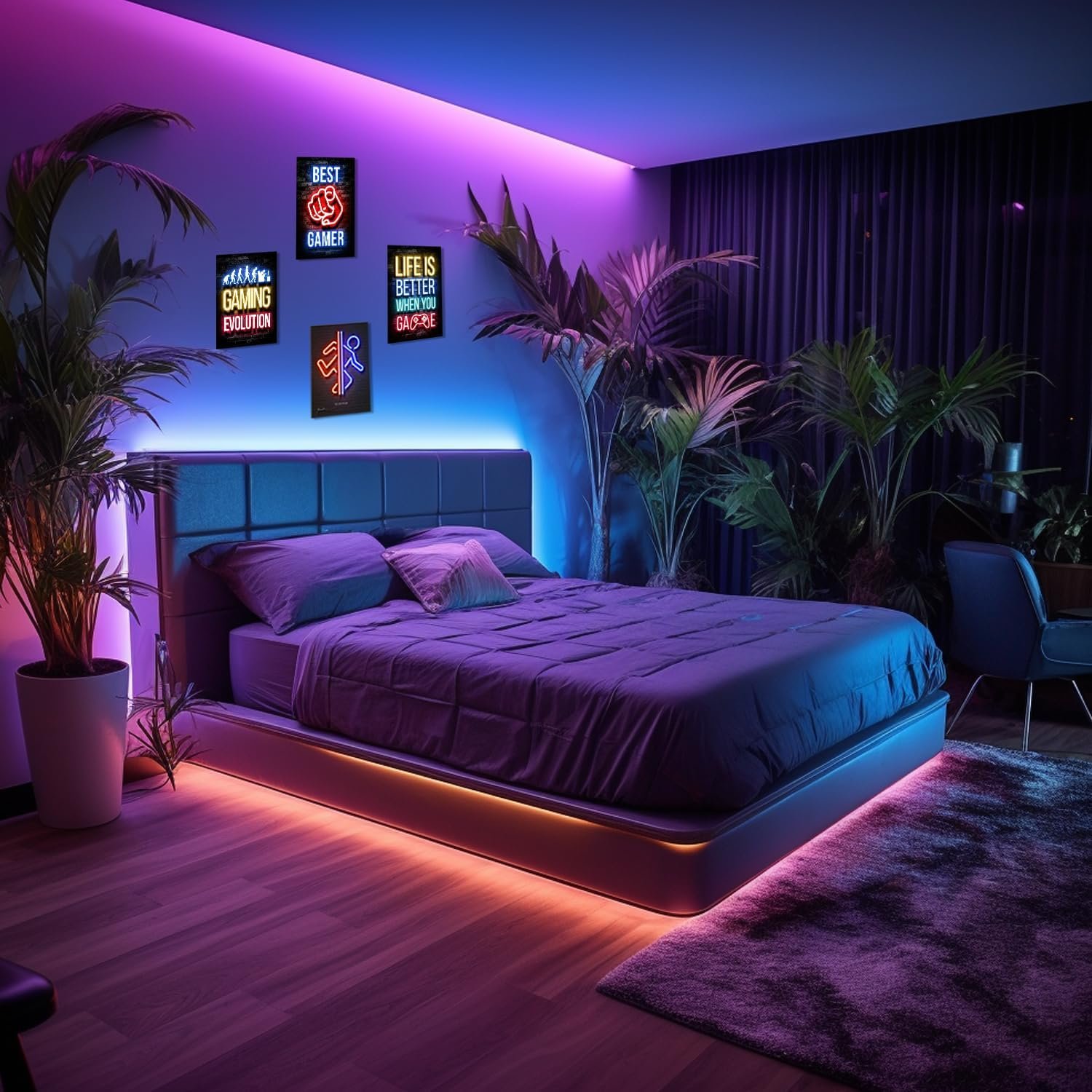 Nhemeylp Gaming Posters Set of 4, Neon Gaming Wallpaper Canvas Painting Prints for Boys Room, Unframed Gamer Wall Art for Kids Bedroom Home Decoration, 8"x10" (Pattern B) - Image 6