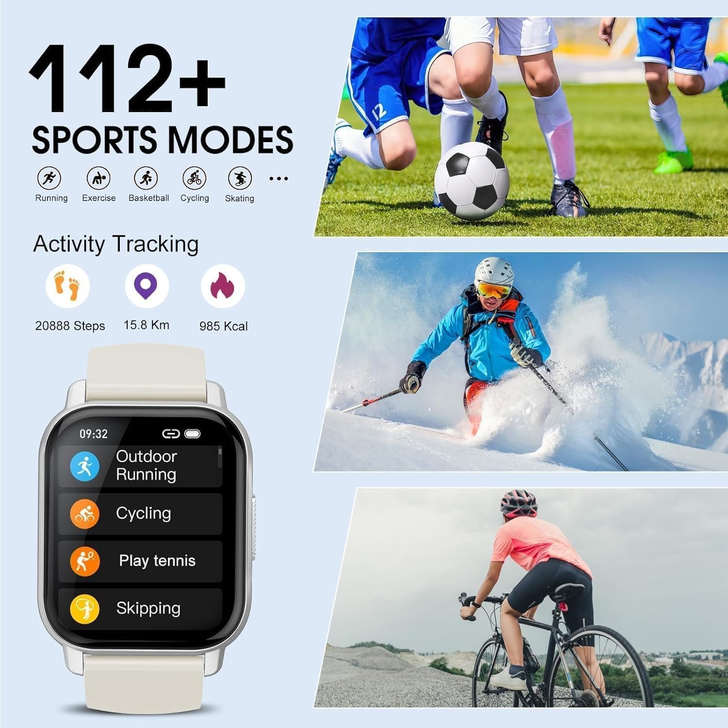 Smart Watch for Men Women Answer Dial Call, 1.85" Bluetooth 5.4 Smartwatch with Heart Rate Sleep Monitor, 112+ Sports Modes Fitness Tracker, IP68 Waterproof Activity Watches for Android iOS. White - Image 4