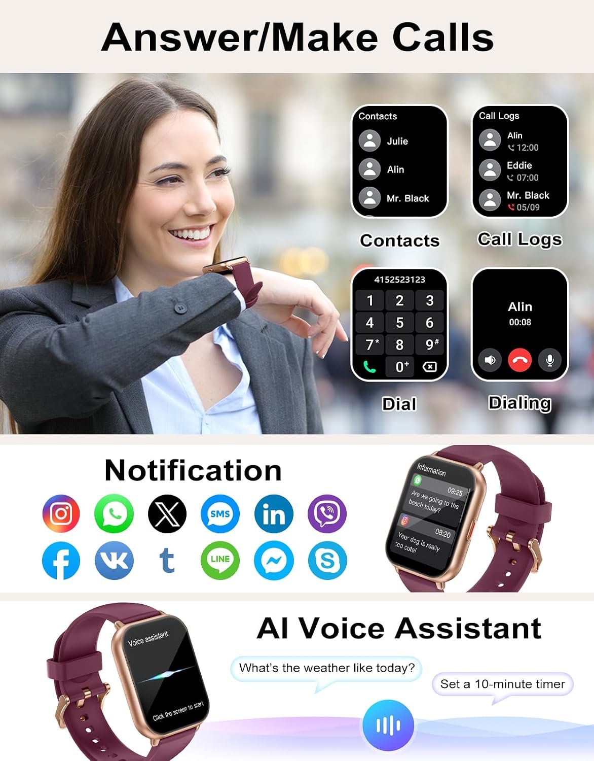 Smart Watch Answer/Make Call,Smart Watches for Women Men 1.85"HD Screen - Image 2