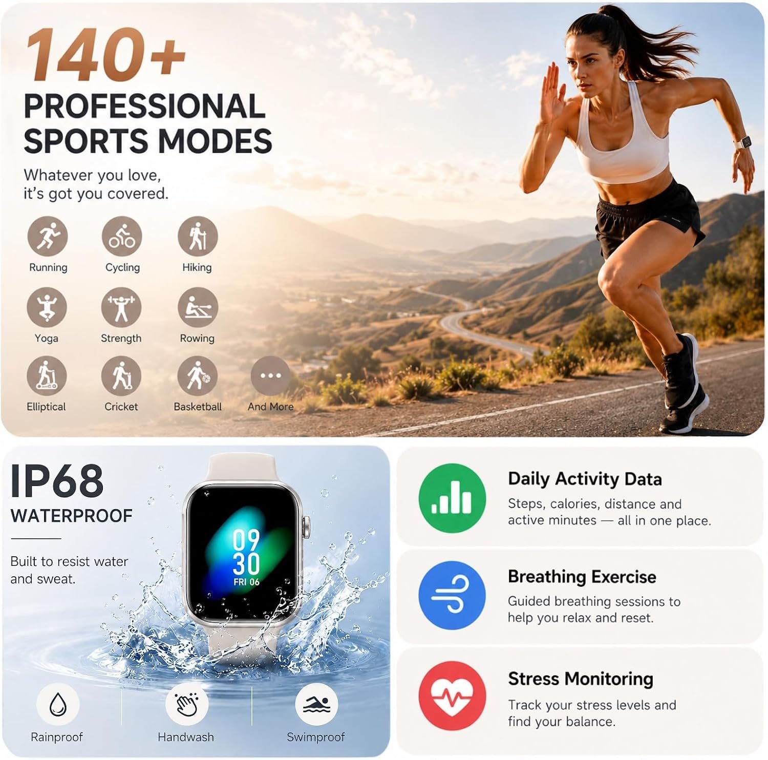 Smart Watch for Men Women Answer/Make Call,1.85" Smartwatch,Fitness Watch with Heart Rate Blood Pressure Sleep Monitor,140+Sports,IP68 Waterproof Step Counter Watch Compatible with Android IOS - Image 6